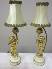 19th Century Continental Gilt Bronze Cherubic Lamps