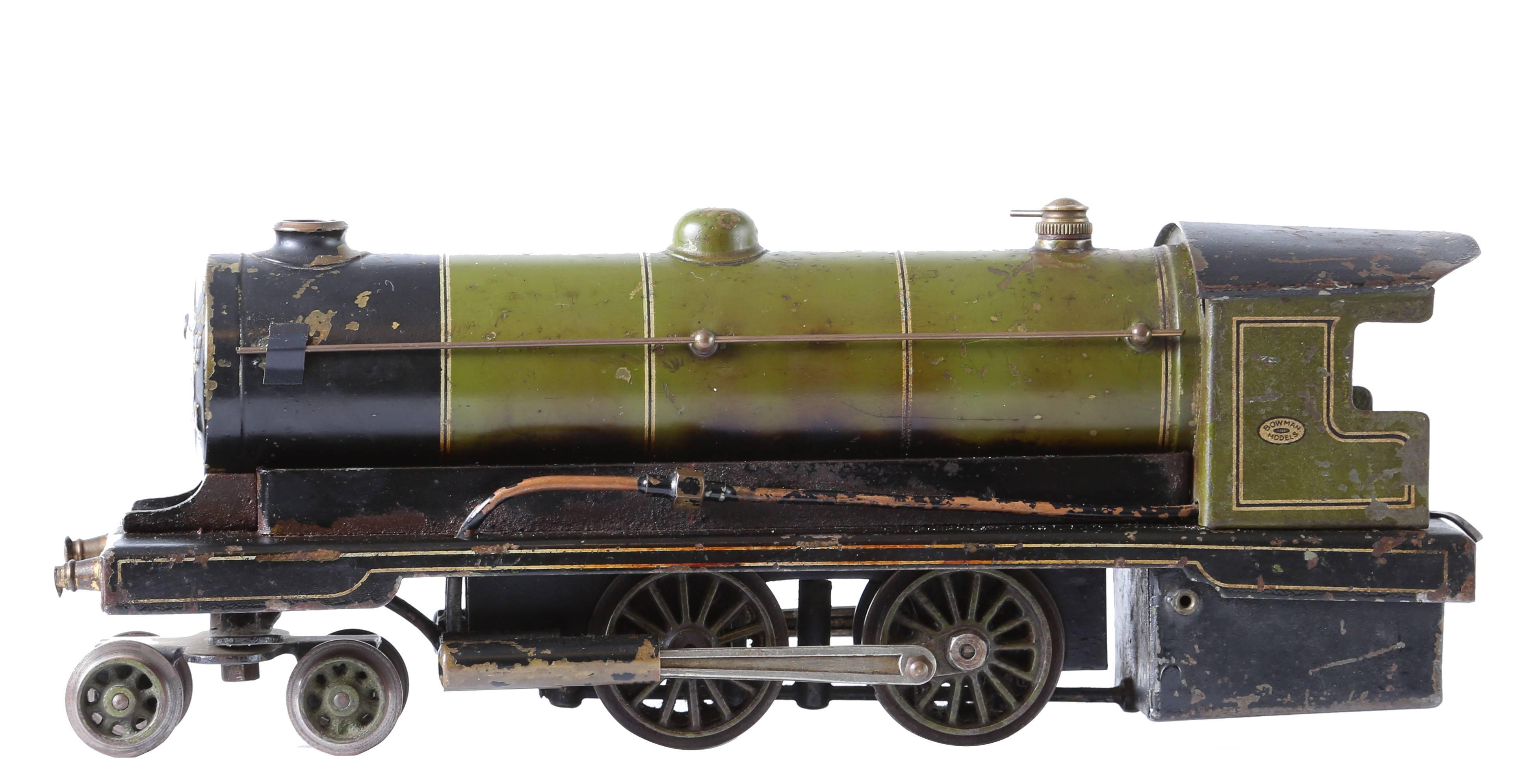 1927-1935 Bowman model L.N.E.R. #234 steam Locomotive.

Solid drawn brass boiler. New Bowman safety valve. Overflow plug for filling to correct level. Steam exhausts through chimney. Solid drawn brass cylinders 3/8