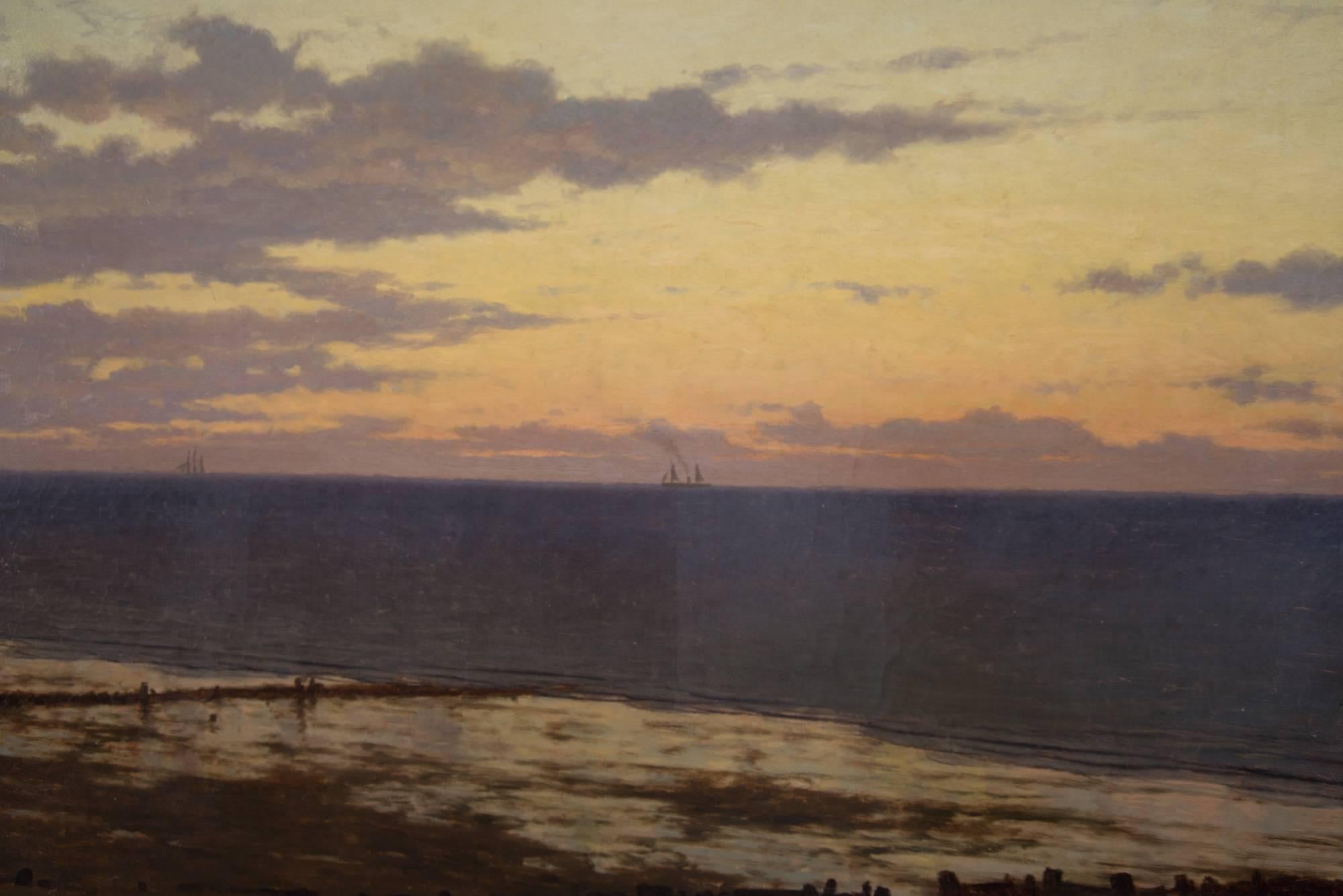 Belgian Large Anonymous Coastal Painting, Probably Ostend, circa 1905 For Sale