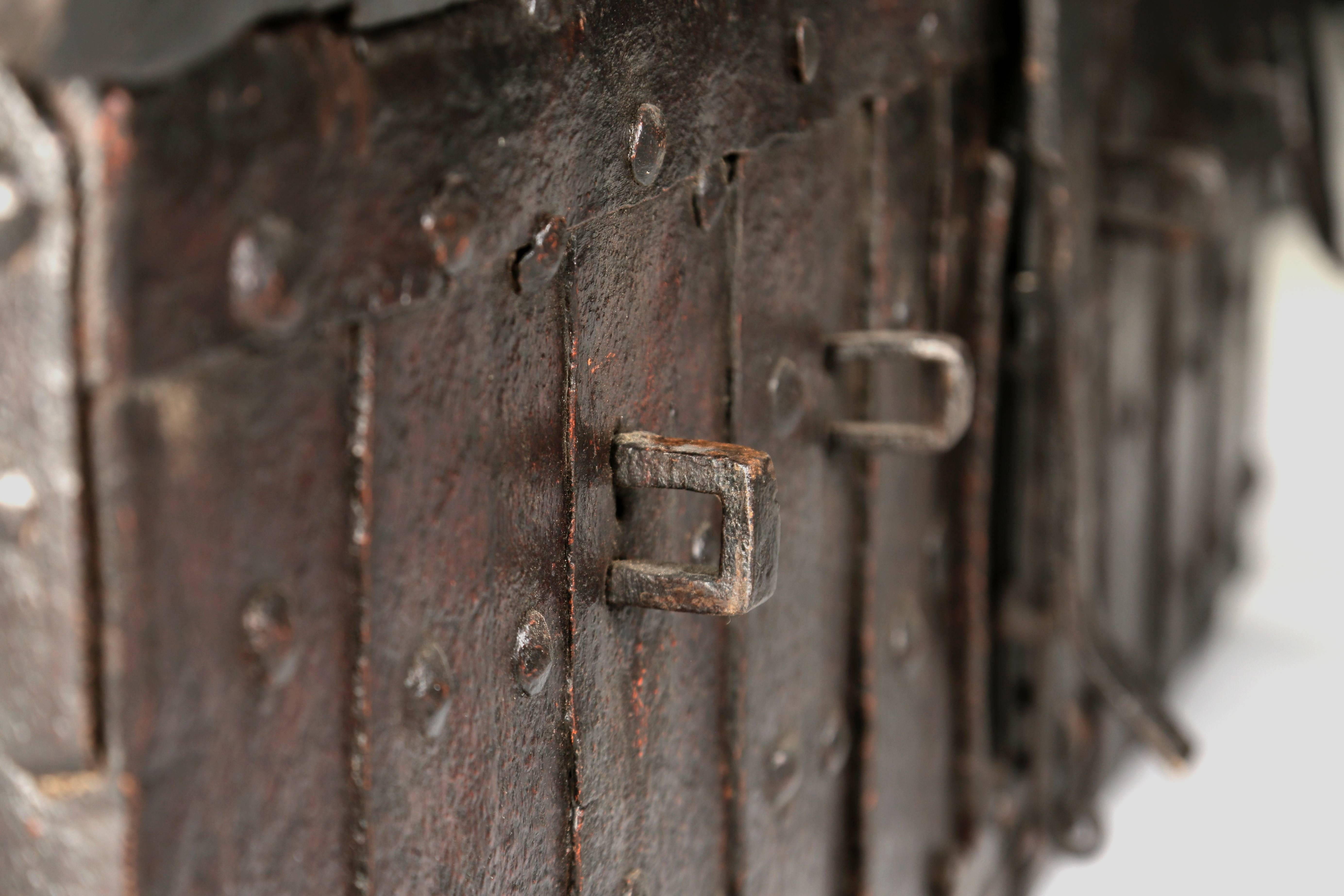 Extremely Rare 14th-15th Century Dutch Oak Iron Bound Parish Chest For Sale 2