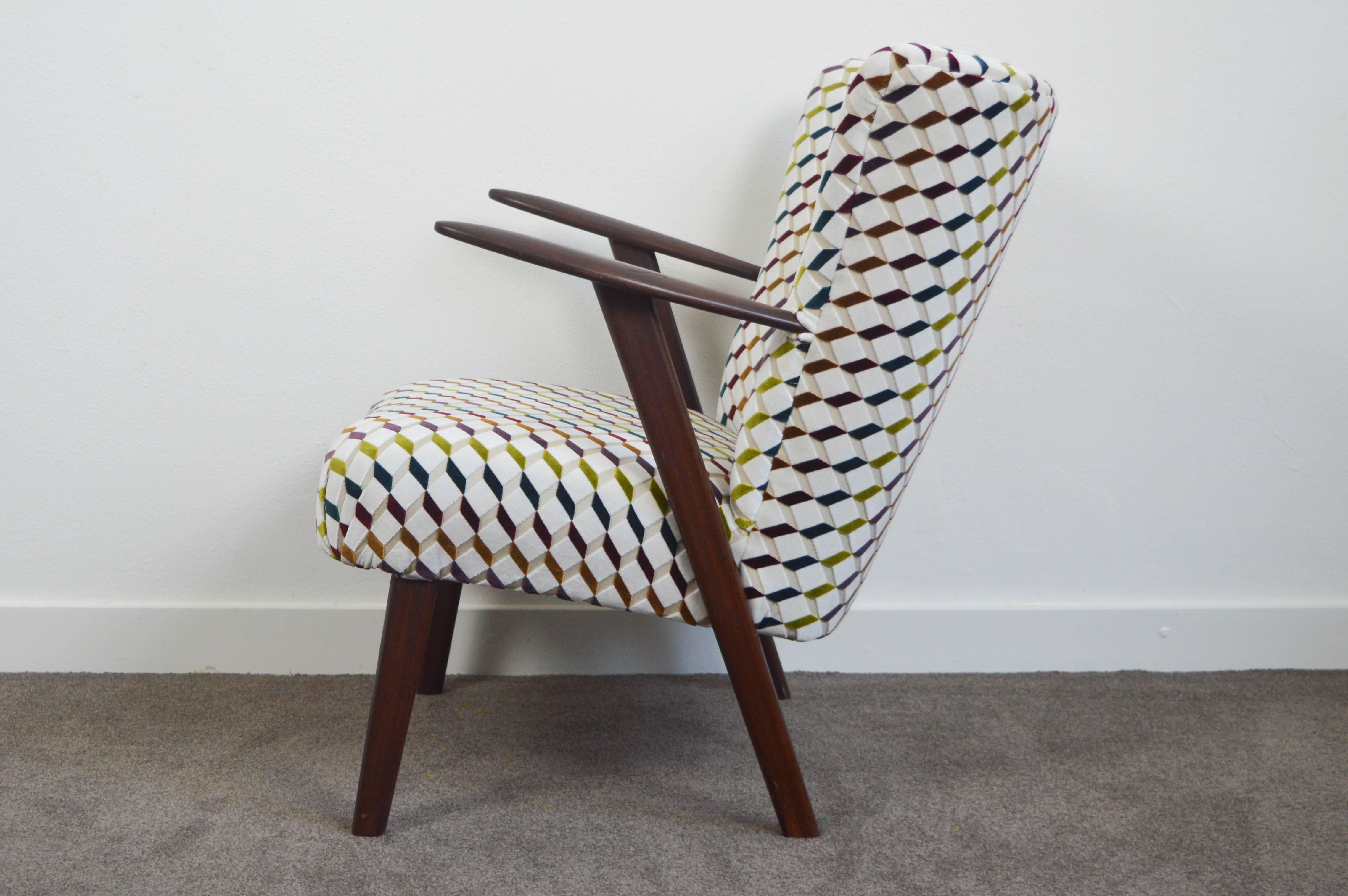 Mid-Century Modern Vintage Re-Upholstered Club Chair, Denmark, 1960s For Sale