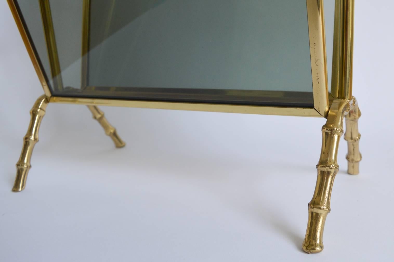 French Maison Baguès Brass and Glass Faux Bamboo Magazine Rack For Sale