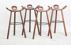 Set of Four Brutalist "Marbella" Bar Stools, Spain, 1970s