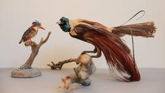 Nice Pair of Taxidermy Kingfisher and Red Bird-of-Paradise, 1990s