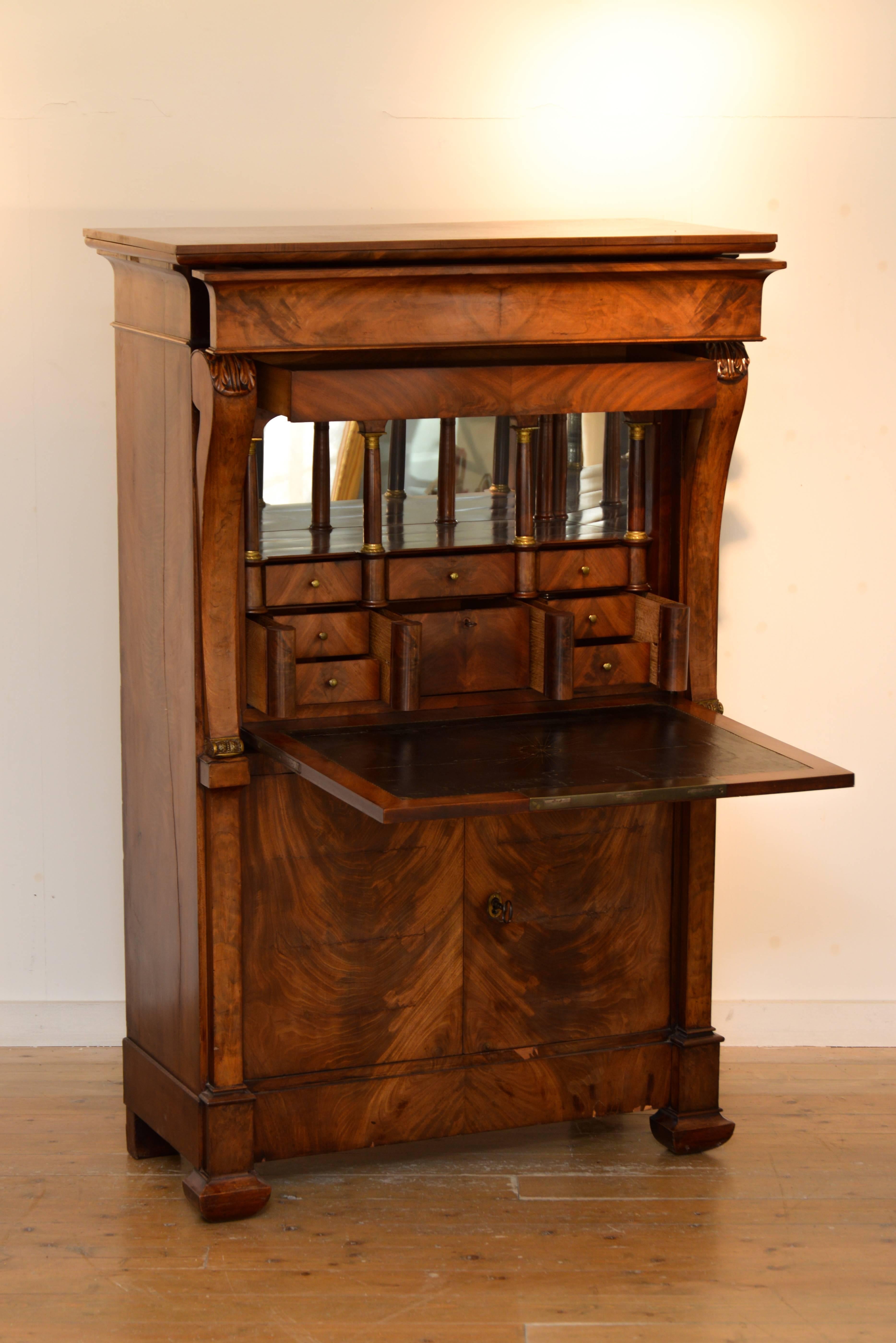 Empire A Dutch Secretaire à Abattant with Fall-Front with Black Leather Inlay For Sale