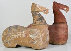 Pair of Impressive Large Authentic Han Dynasty Terracotta Horses
