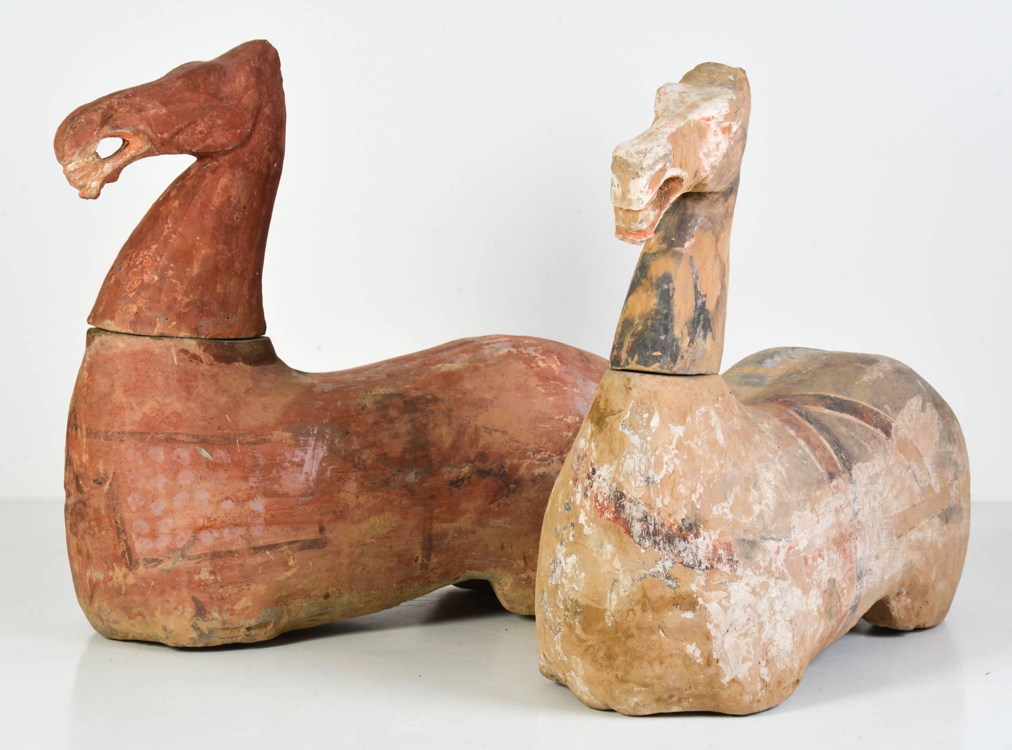 Pair of Impressive Large Authentic Han Dynasty Terracotta Horses For Sale 2