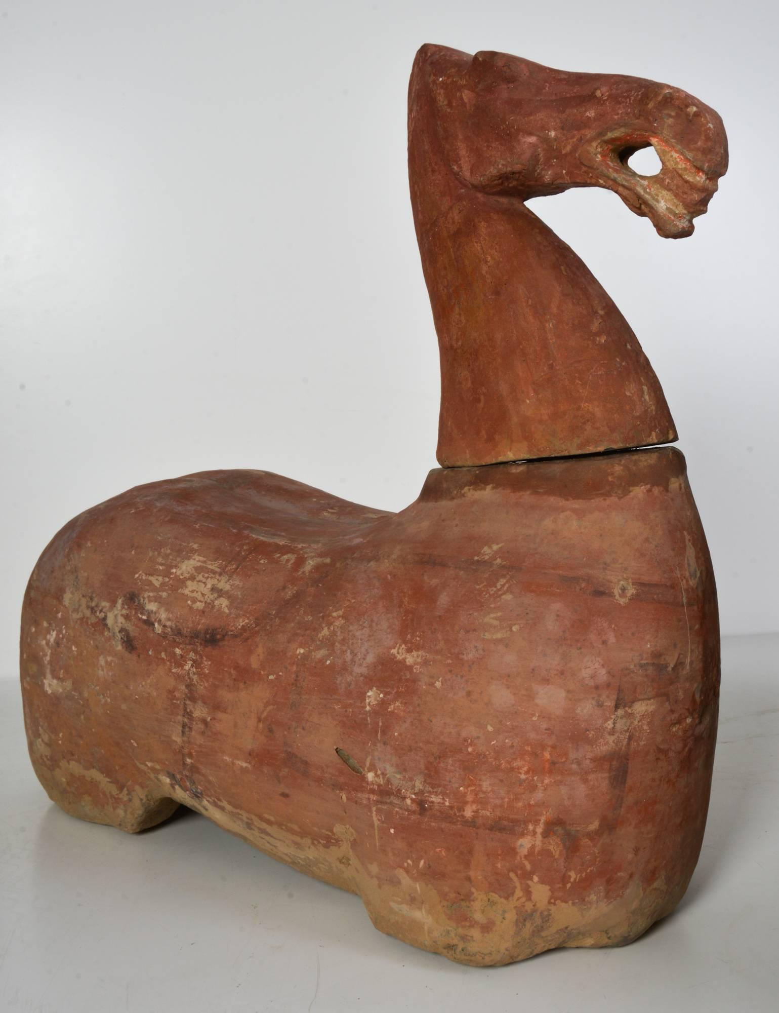 Pair of Impressive Large Authentic Han Dynasty Terracotta Horses For Sale 3