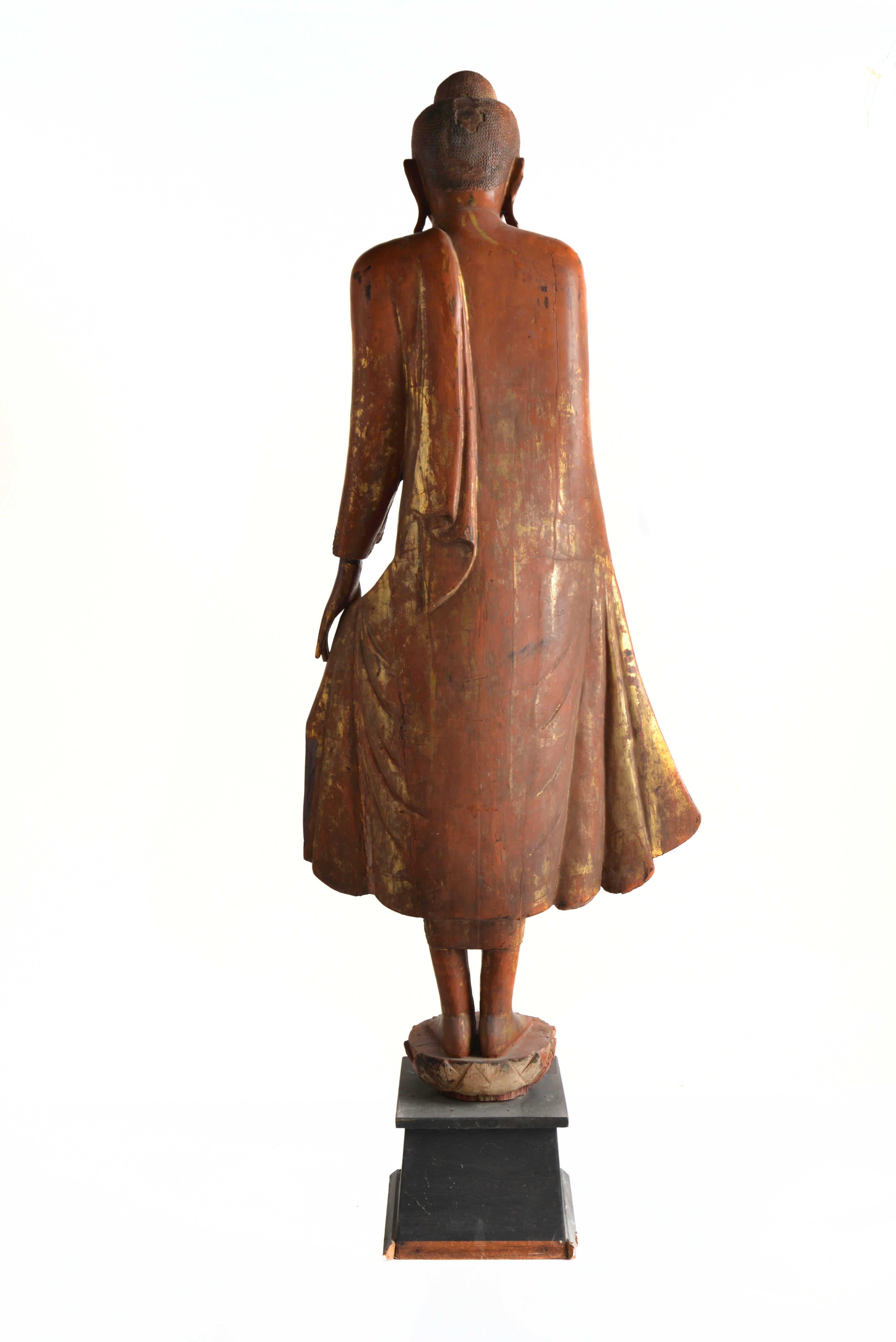 Gilt Large Standing Sculpture of Burmese Buddha, 19th Century For Sale