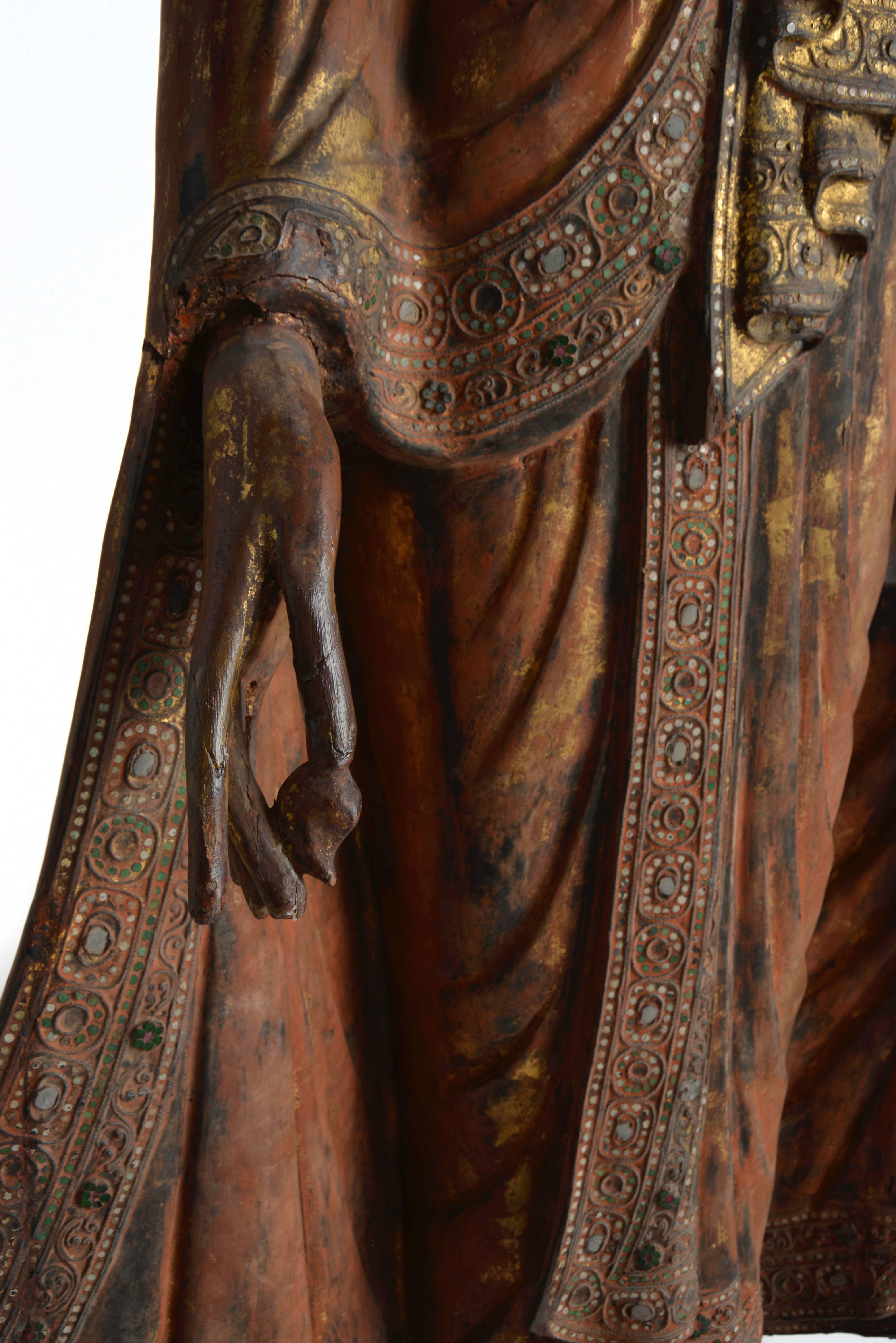 Large Standing Sculpture of Burmese Buddha, 19th Century For Sale 2