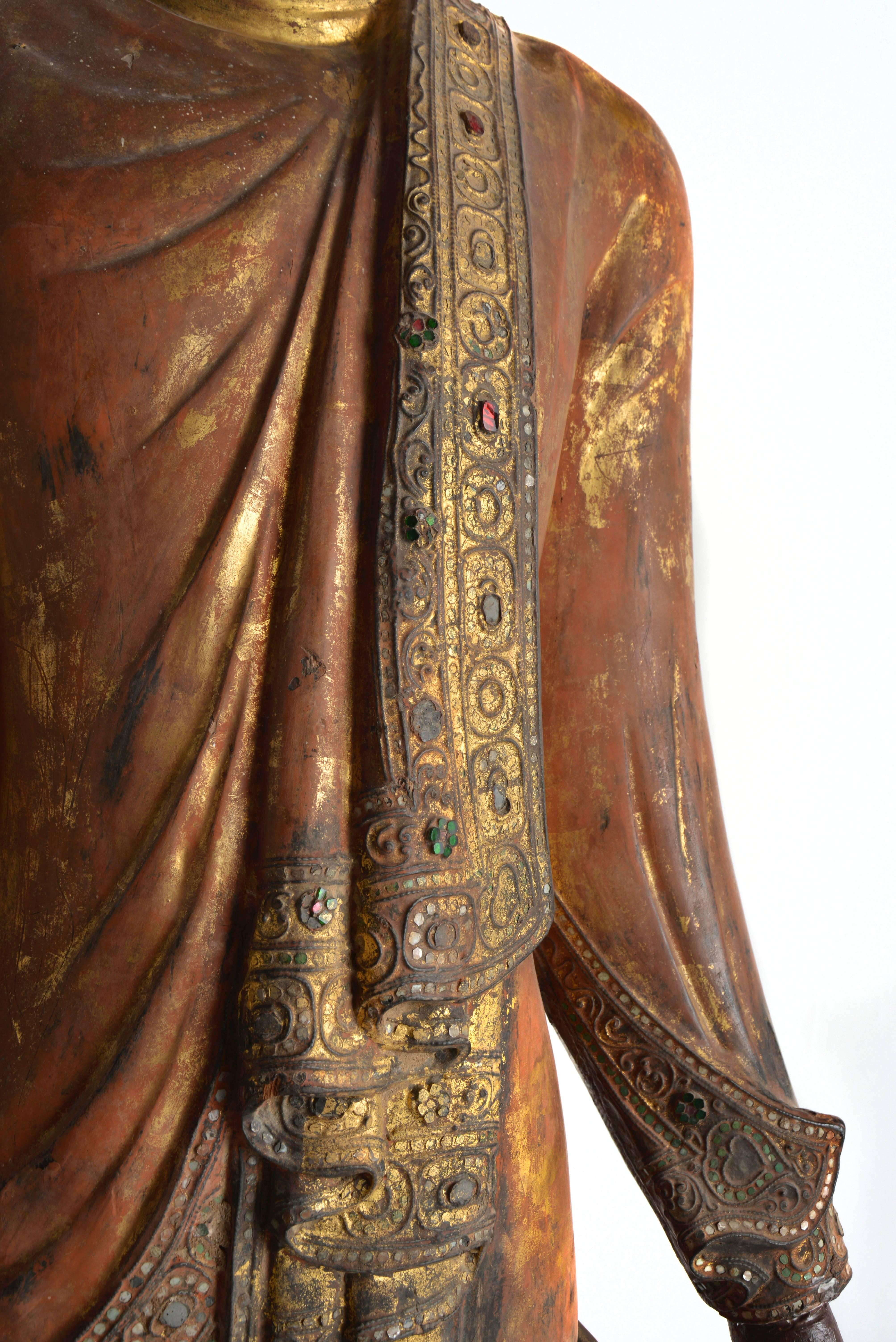 Large Standing Sculpture of Burmese Buddha, 19th Century For Sale 3