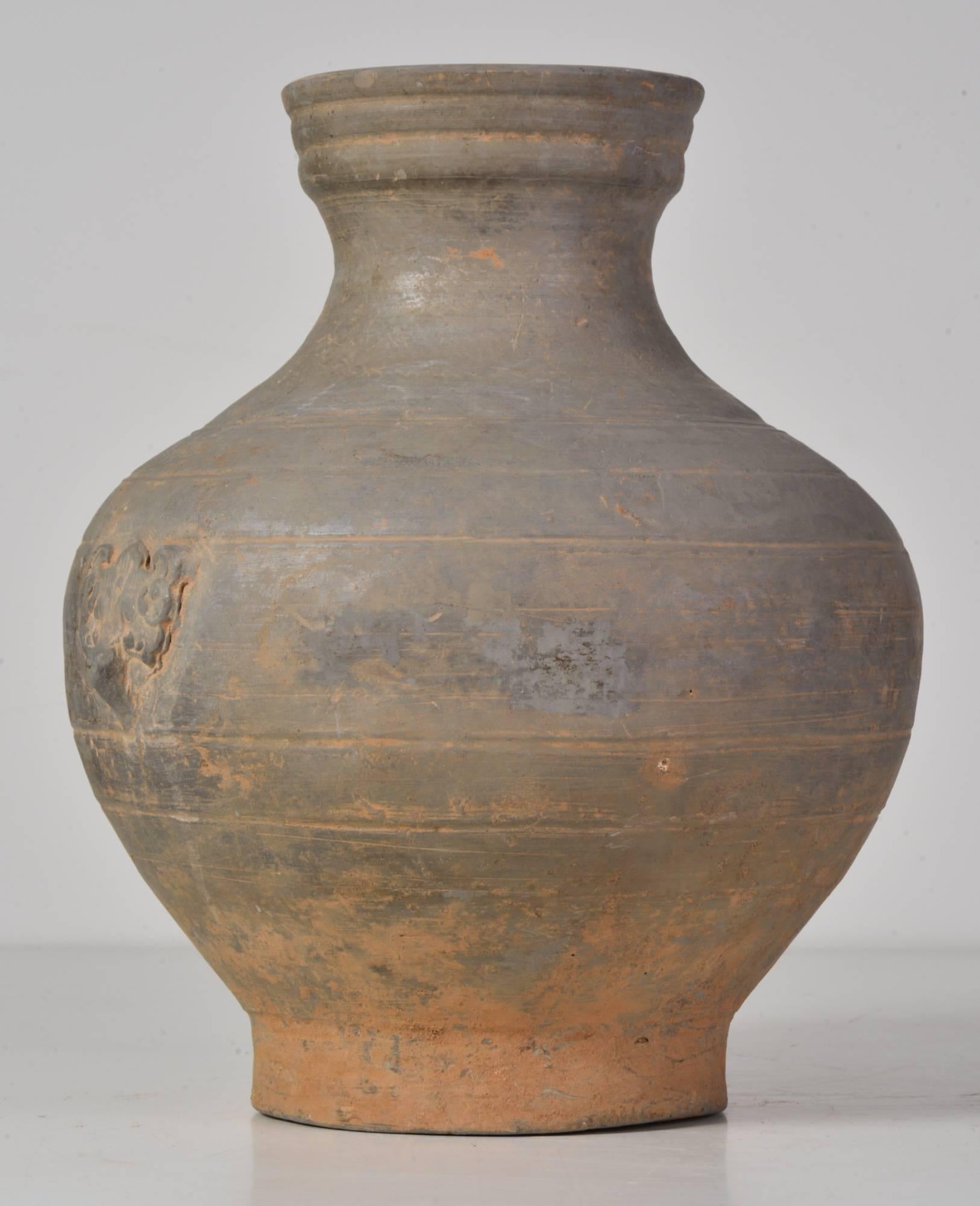 Large Chinese Han dynasty unglazed terracotta jar also known as 