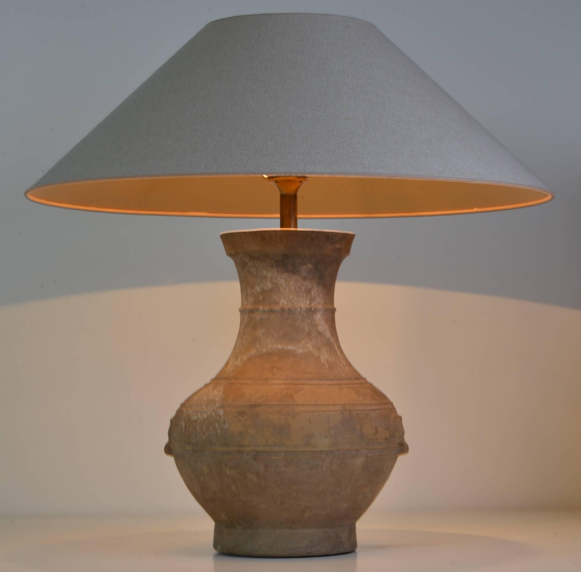 Unglazed Han Dynasty Vase Mounted as a Lamp For Sale 1