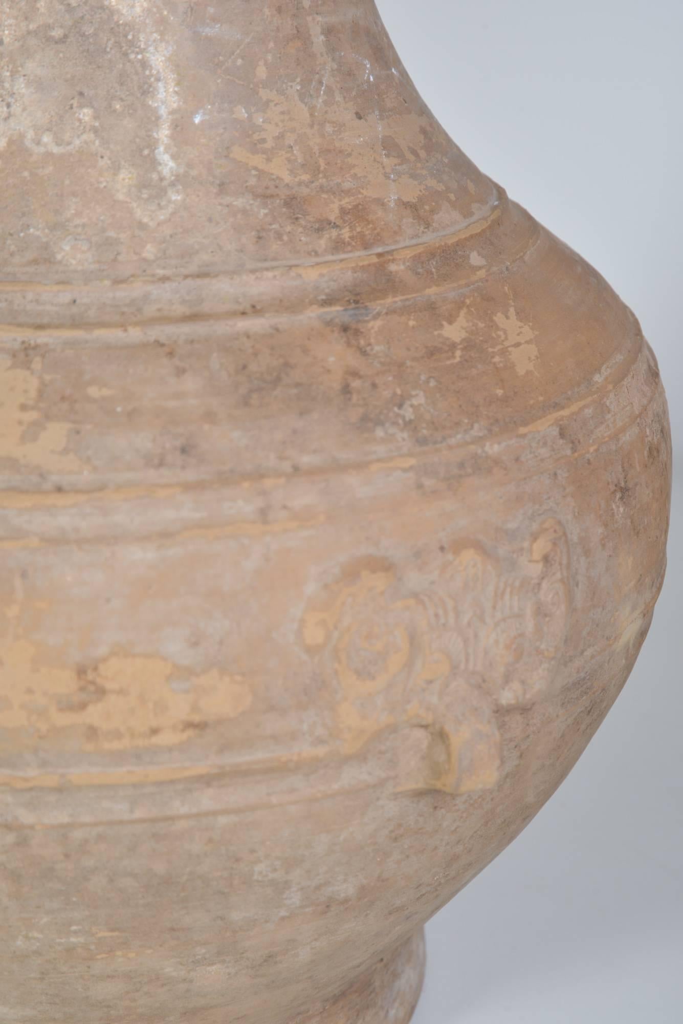 Terracotta Unglazed Han Dynasty Vase Mounted as a Lamp For Sale