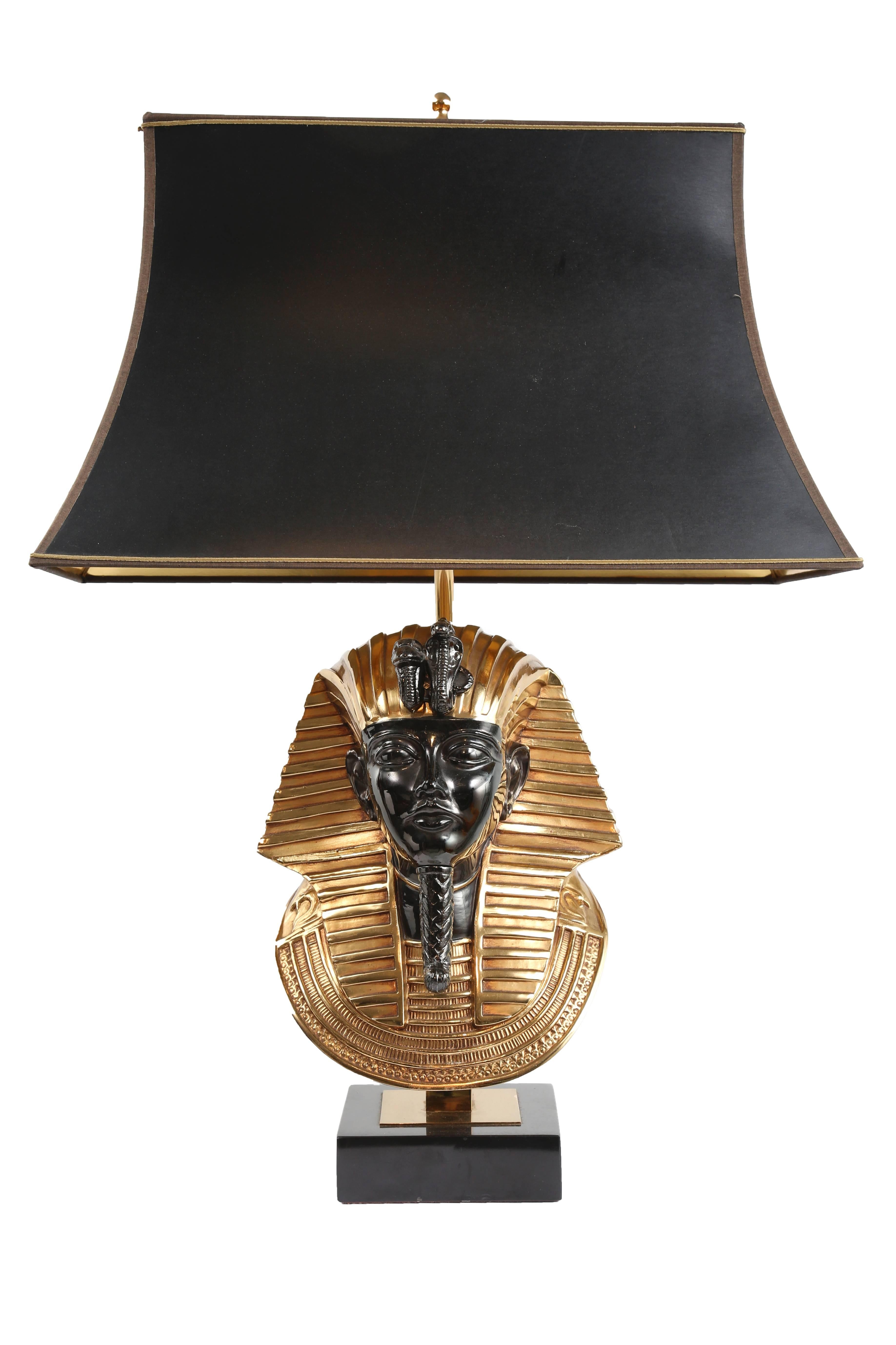 Egyptian Revival Pair of Egyptian Pharaoh Head Table Lamps by Maison Jansen for Deknudt