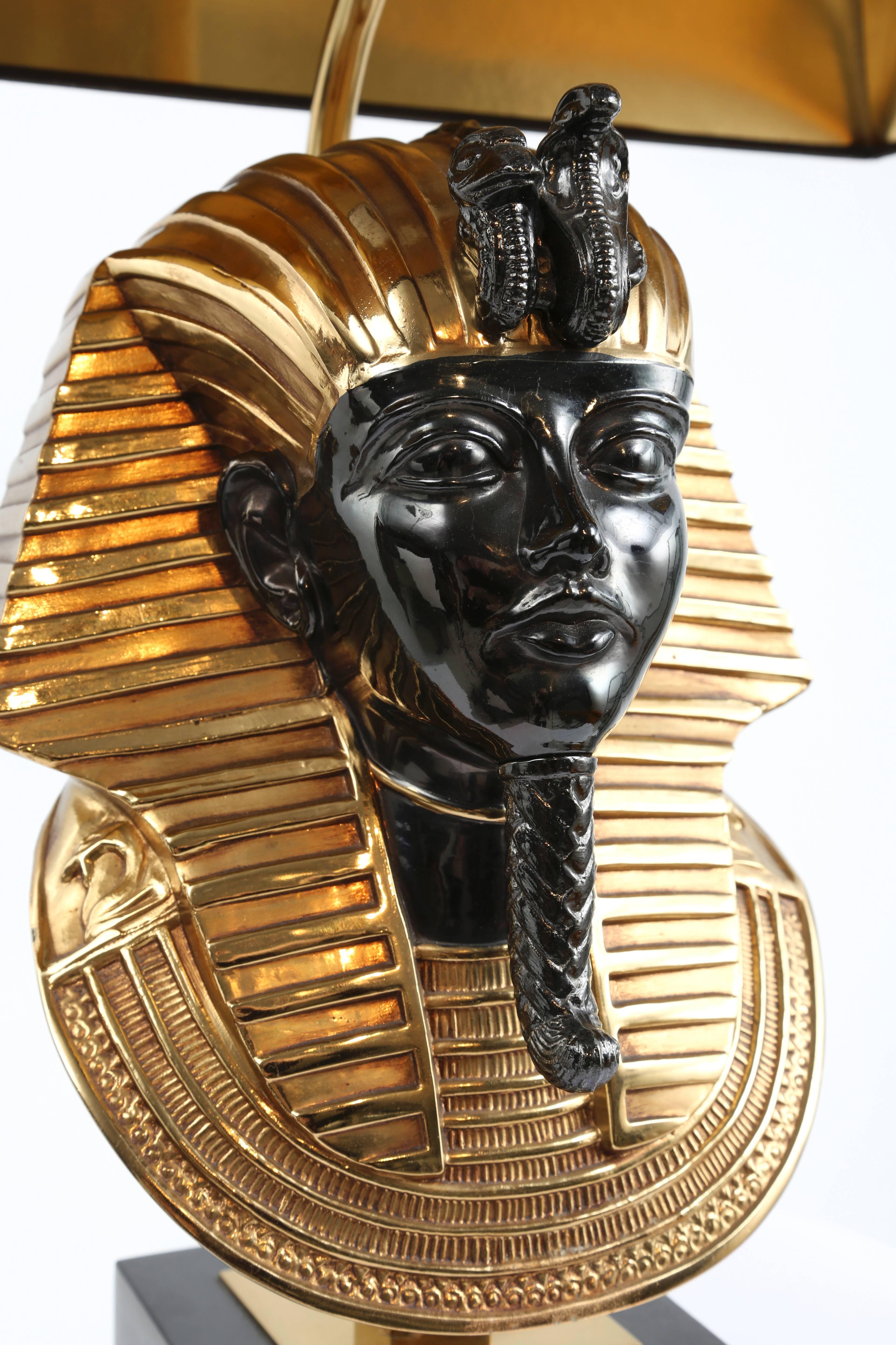 Pair of Egyptian Pharaoh Head Table Lamps by Maison Jansen for Deknudt 1