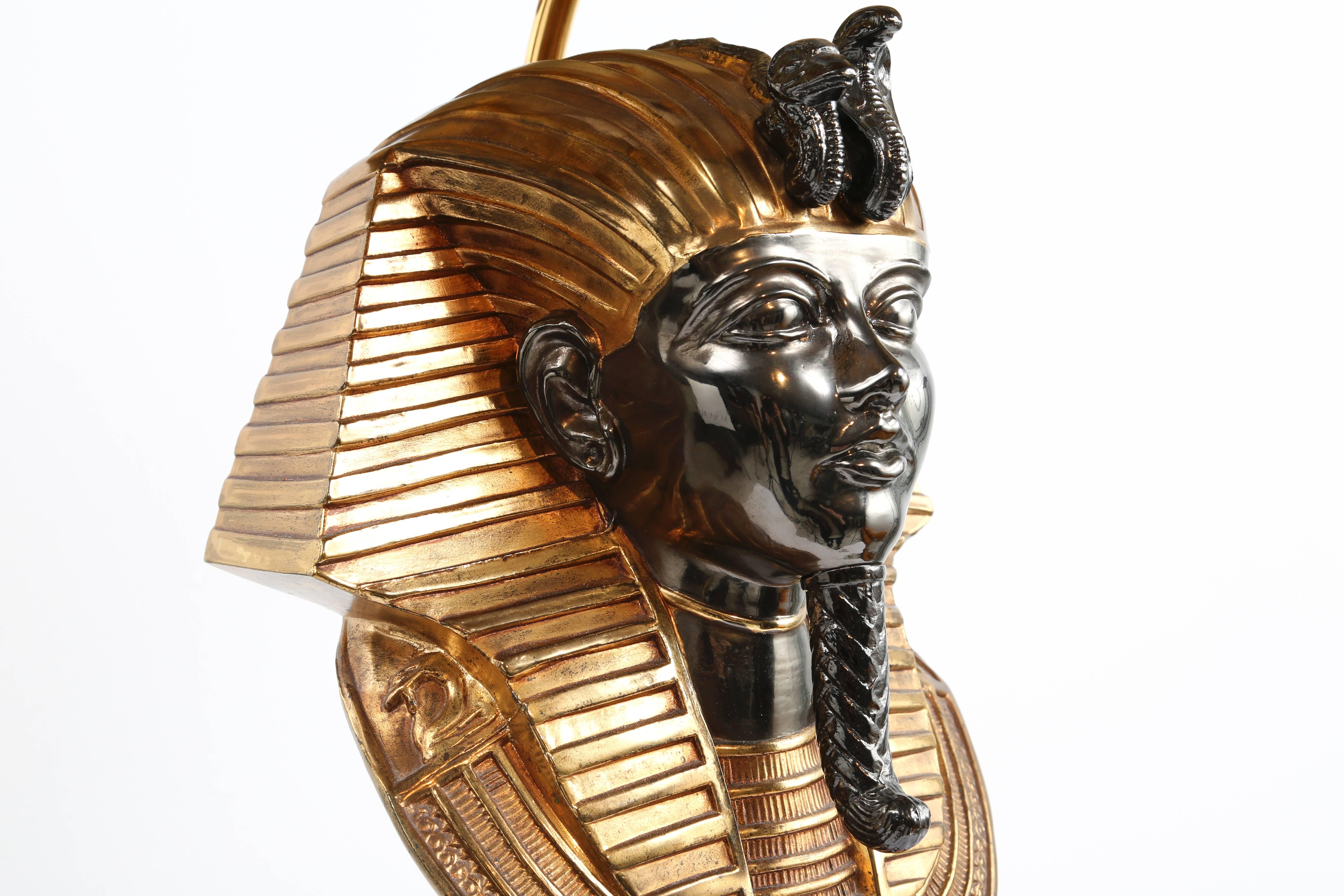 Belgian Pair of Egyptian Pharaoh Head Table Lamps by Maison Jansen for Deknudt