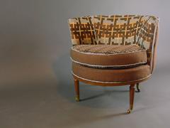 Mid Century Barrel Chair in Brown and Blue--3 in stock