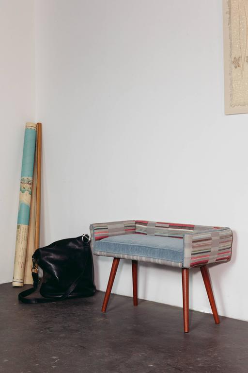 Studio Series Vanity Size Stool in Gray Geometric with Ice Blue Seat