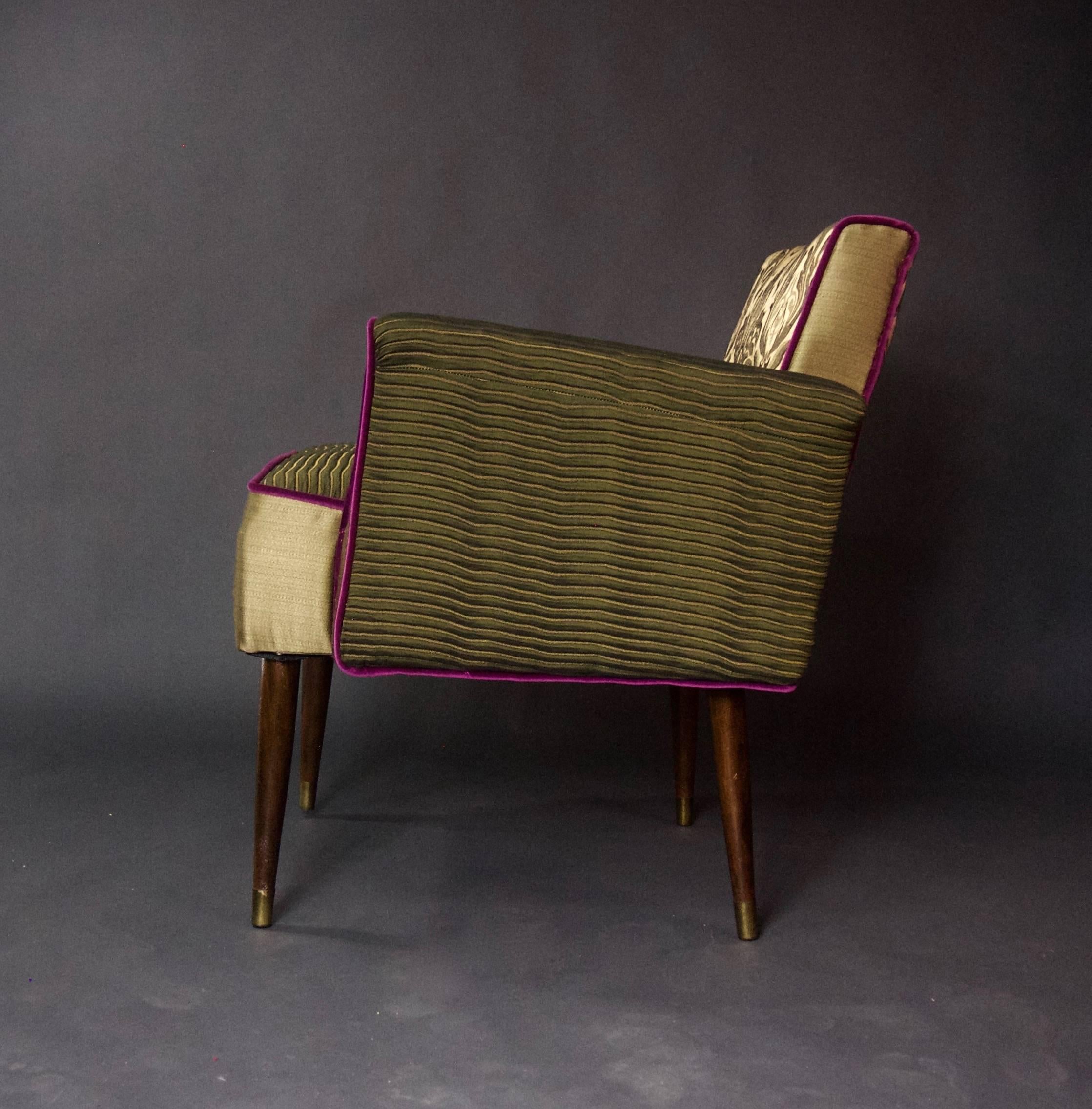 Midcentury Armchair in Forest Green and Gold In Fair Condition In Brooklyn, NY