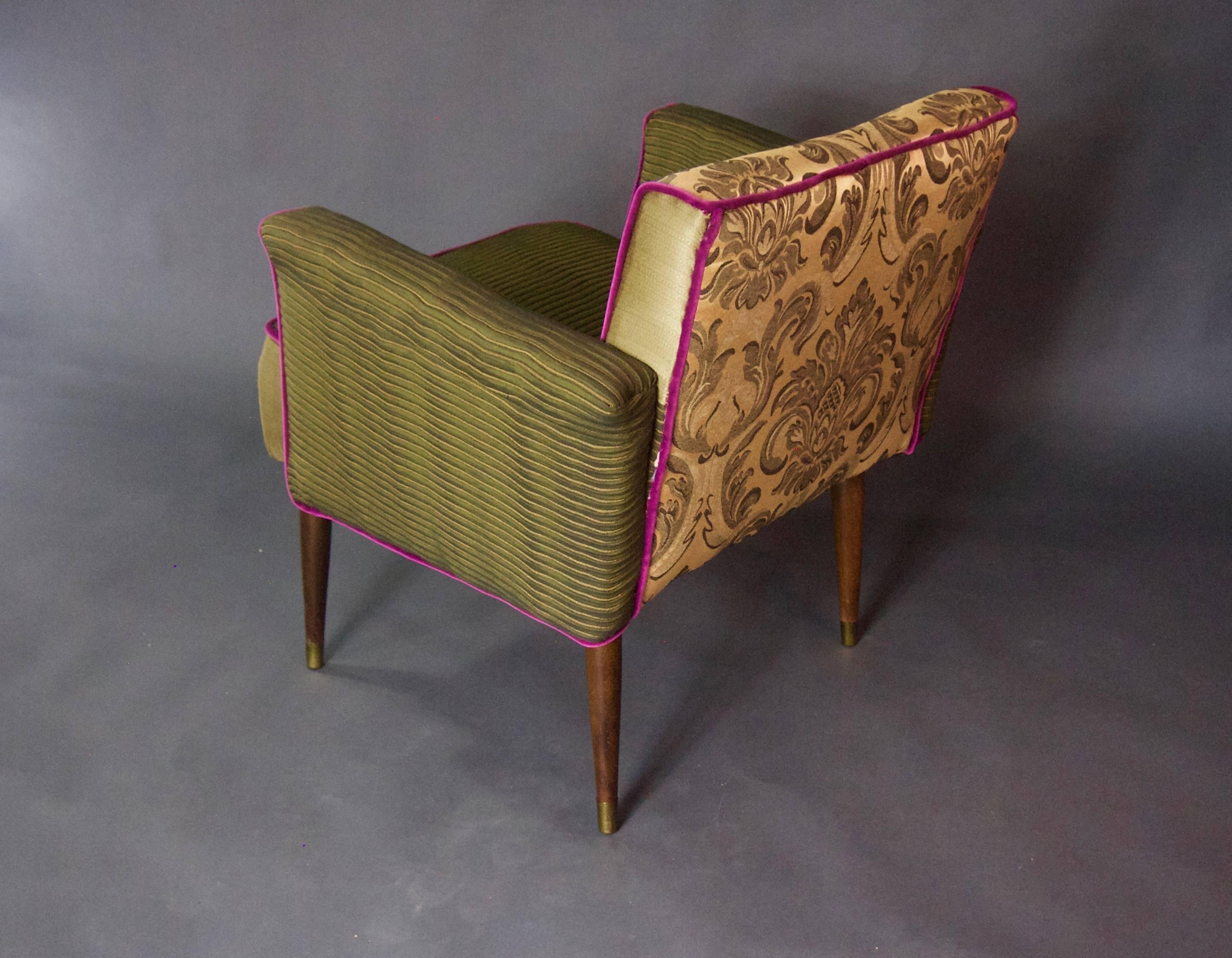 20th Century Midcentury Armchair in Forest Green and Gold