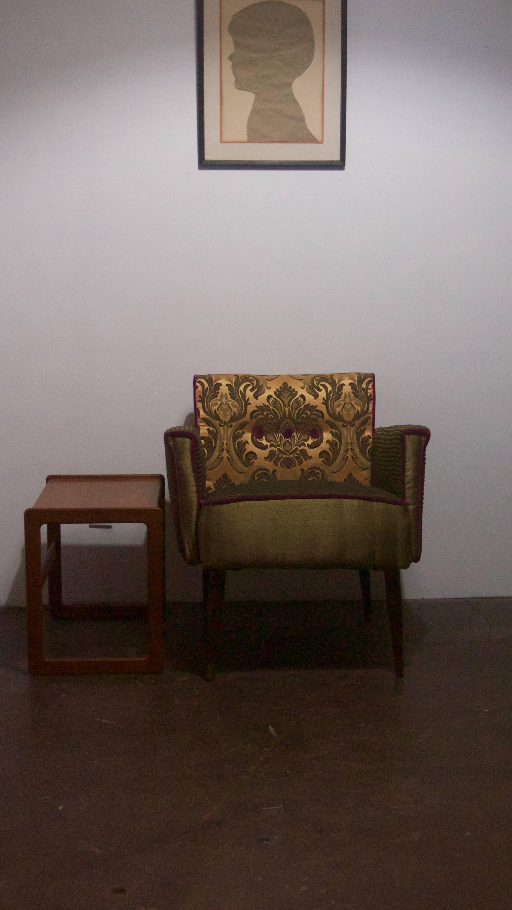 Midcentury Armchair in Forest Green and Gold 2