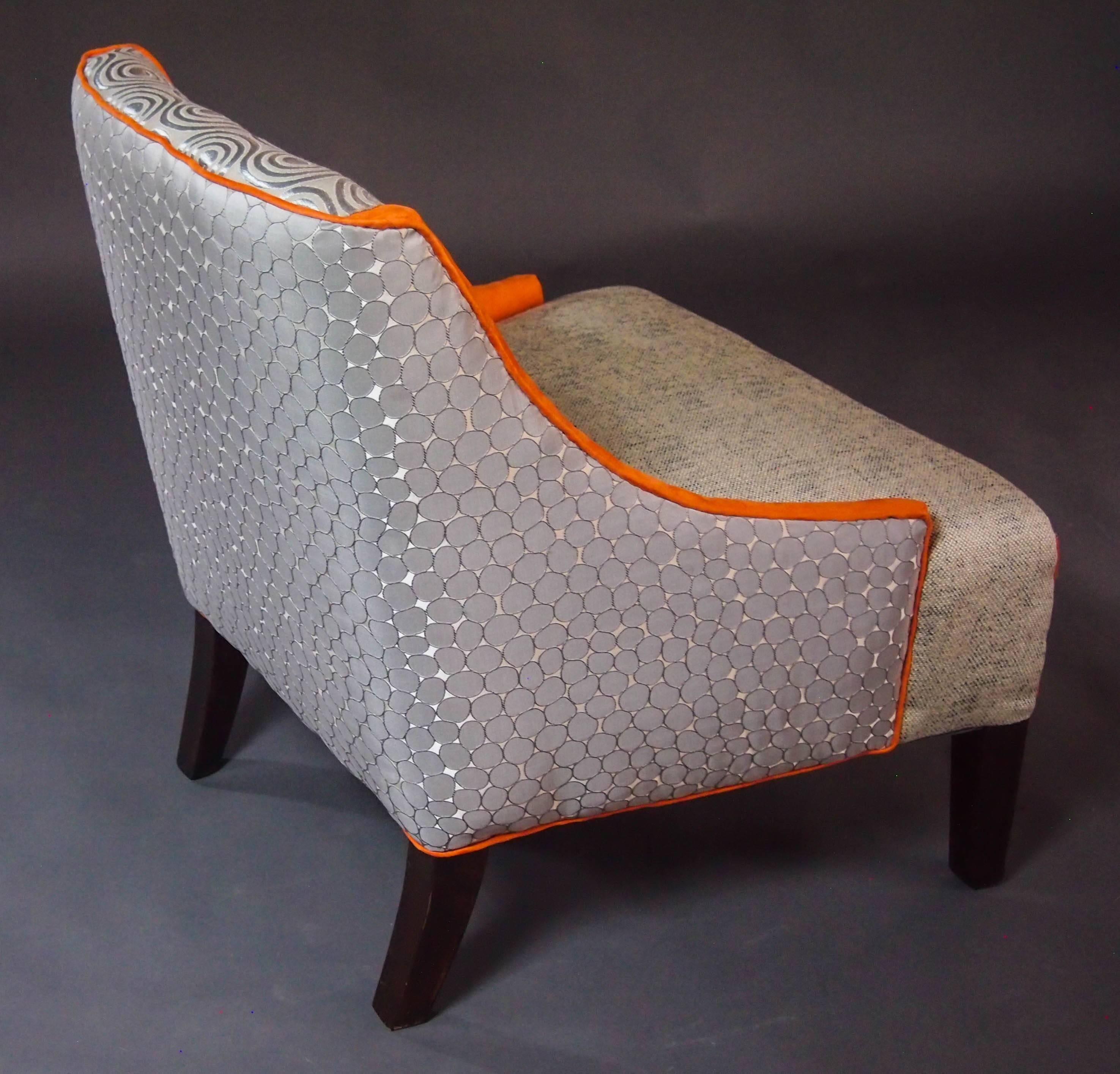 20th Century Mid-Century Lounge Chair, Hollywood Regency Style in Tan, White, Orange-in stock For Sale