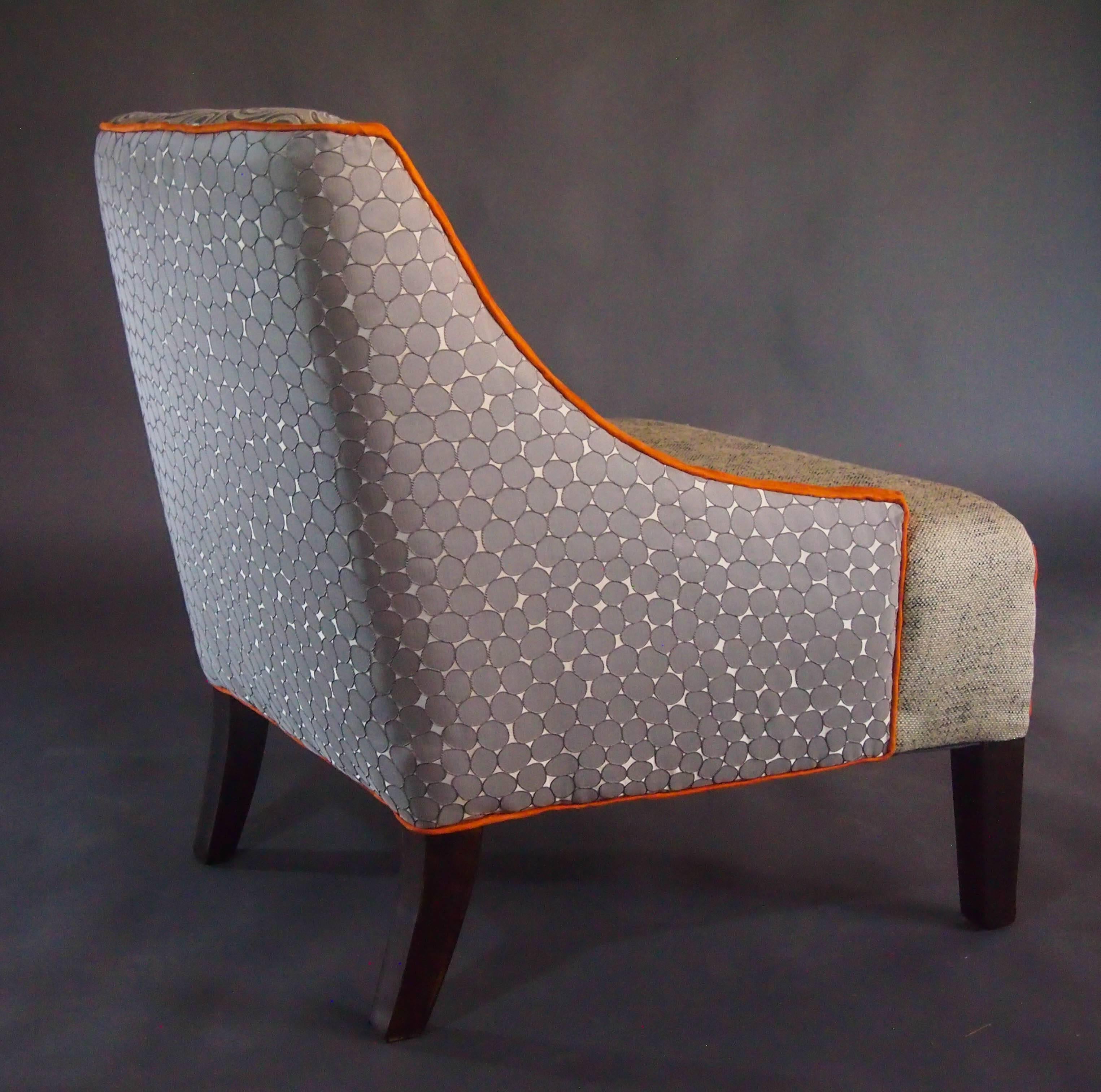 Thread Mid-Century Lounge Chair, Hollywood Regency Style in Tan, White, Orange-in stock For Sale