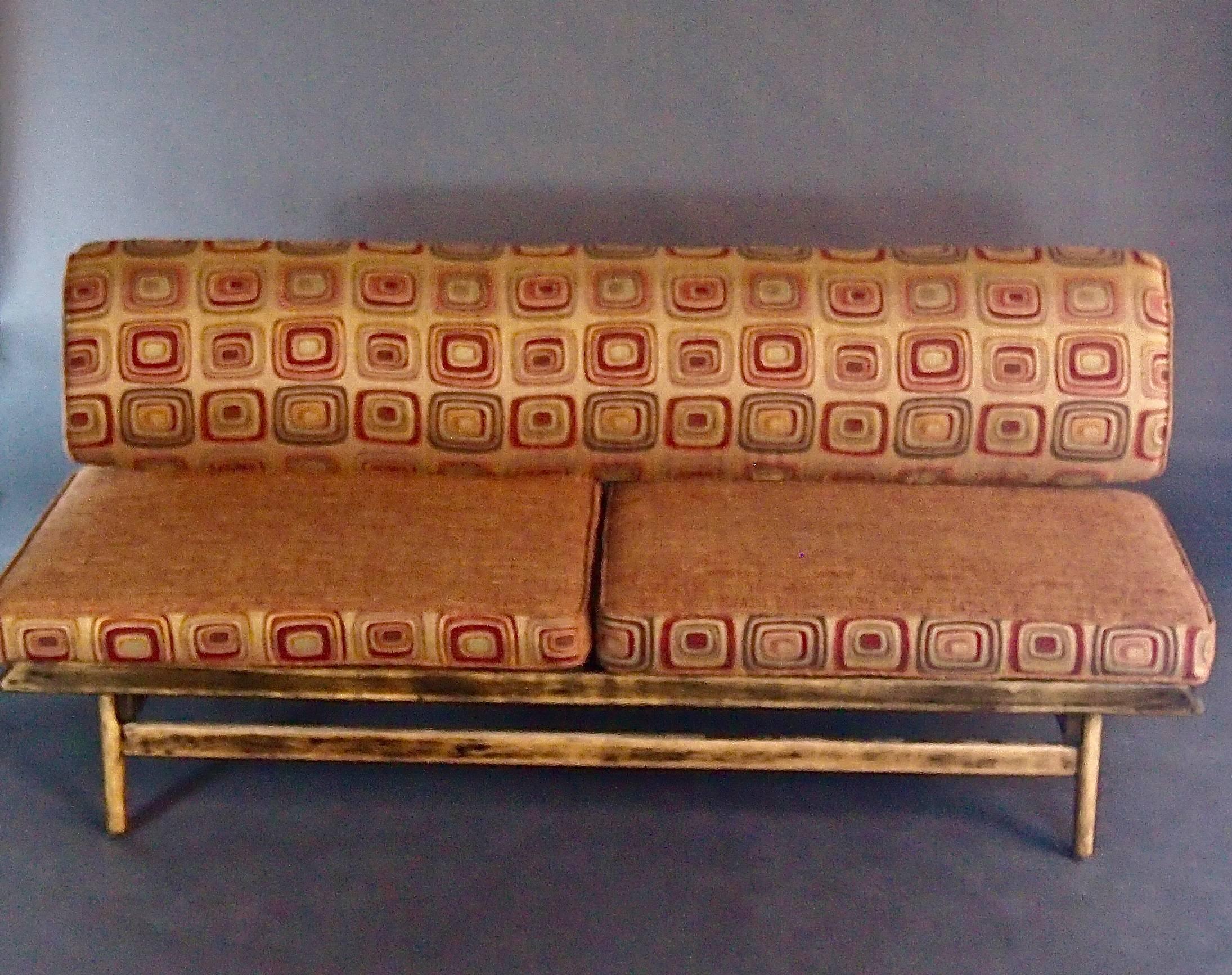 Unknown Mid-Century Slipper Sofa in Burnt Orange Tweed and Classic 60's Pattern-in stock