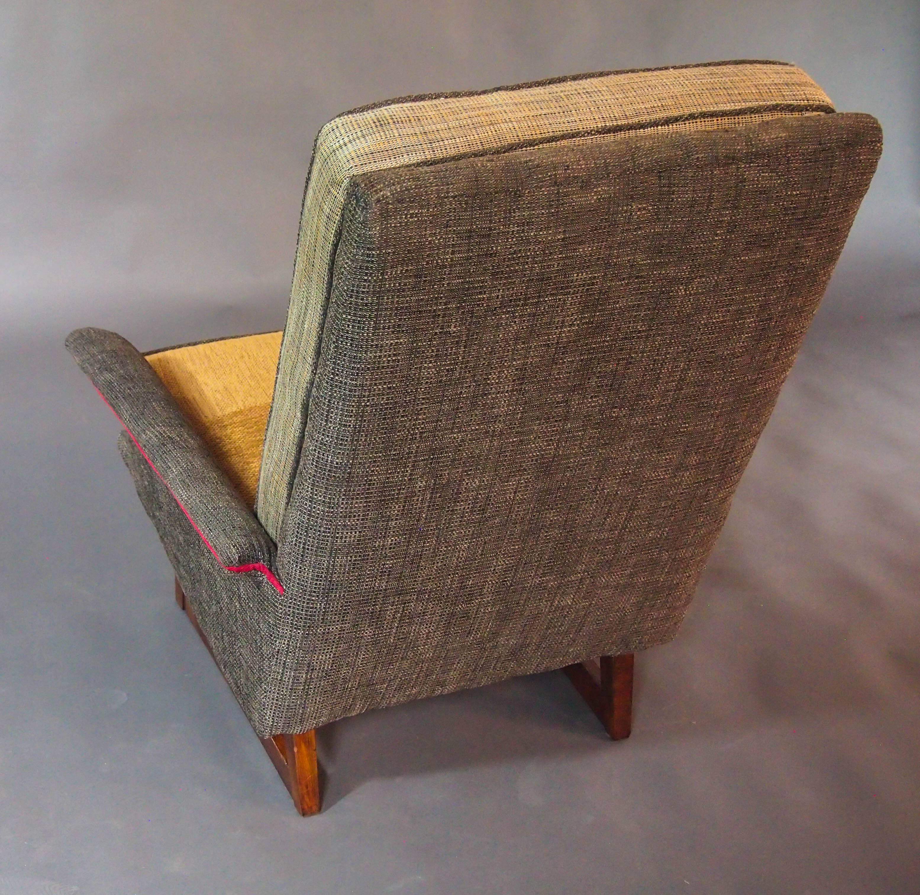 Mid-20th Century Mid-Century Armchair in Gray Tweed and Gold For Sale