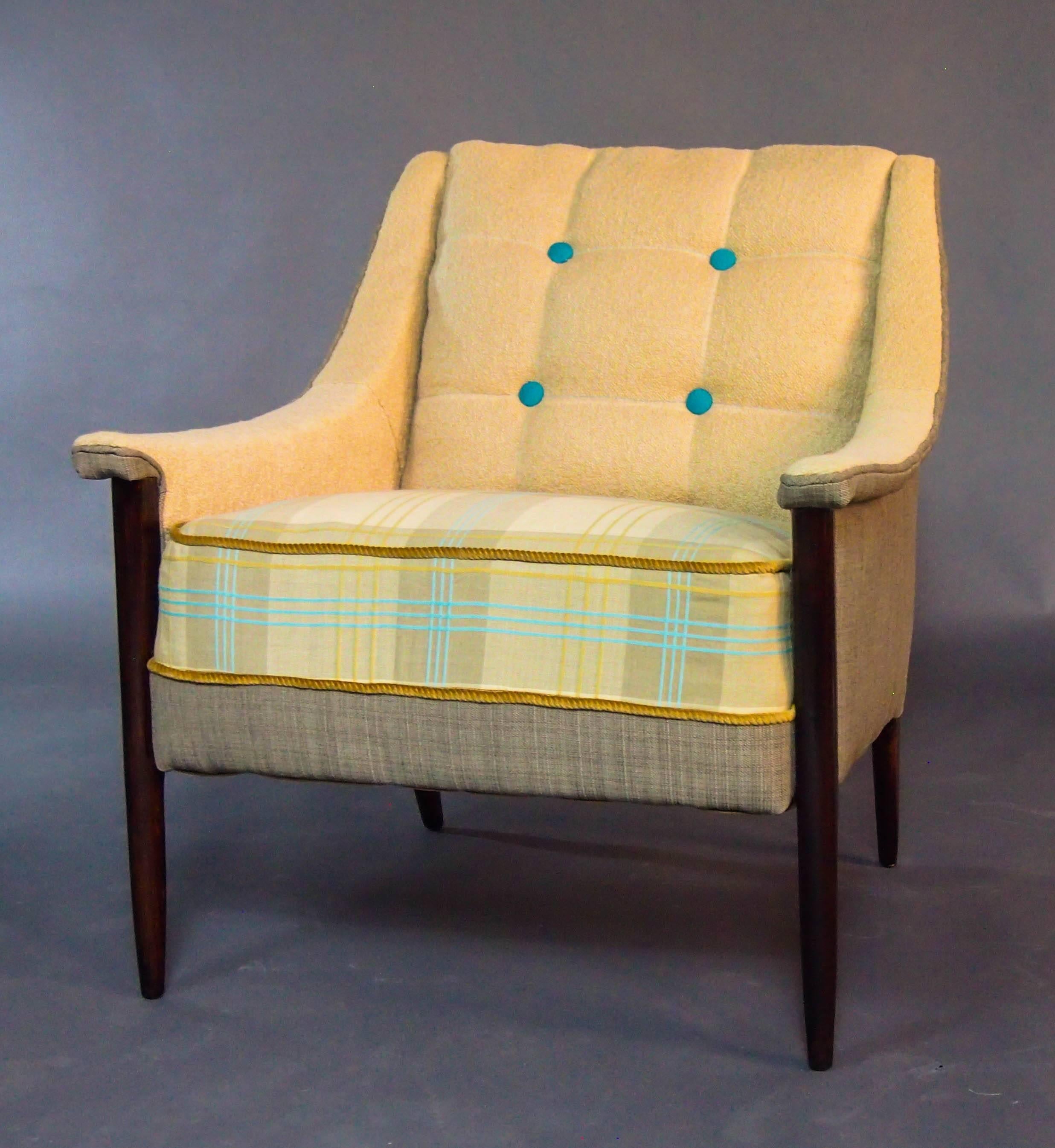Mid-Century Modern Mid-Century Koehler Armchair in Ivory with Tan and Blue--in stock For Sale