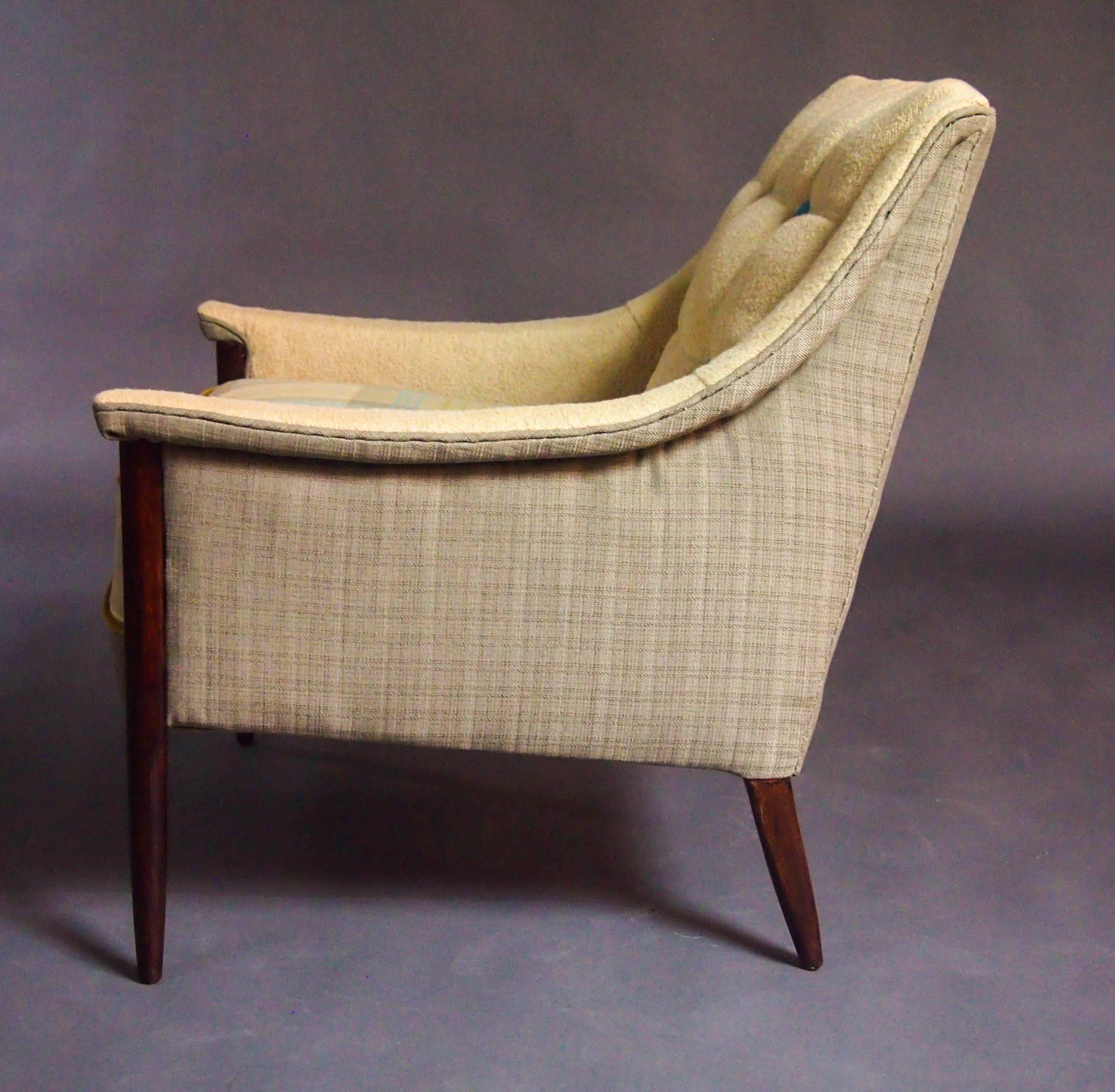 American Mid-Century Koehler Armchair in Ivory with Tan and Blue--in stock For Sale