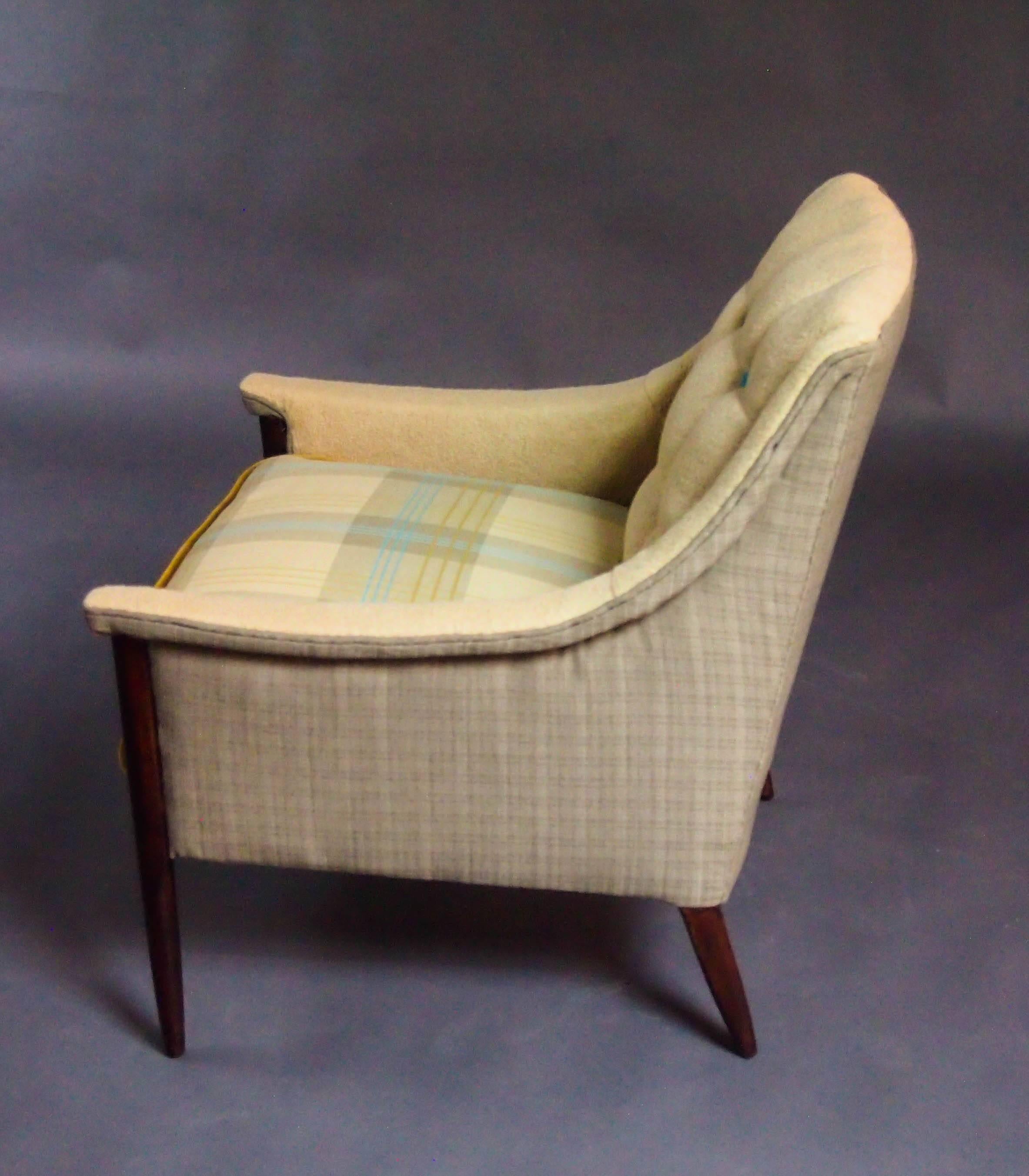 Mid-Century Koehler Armchair in Ivory with Tan and Blue--in stock In Good Condition For Sale In Brooklyn, NY