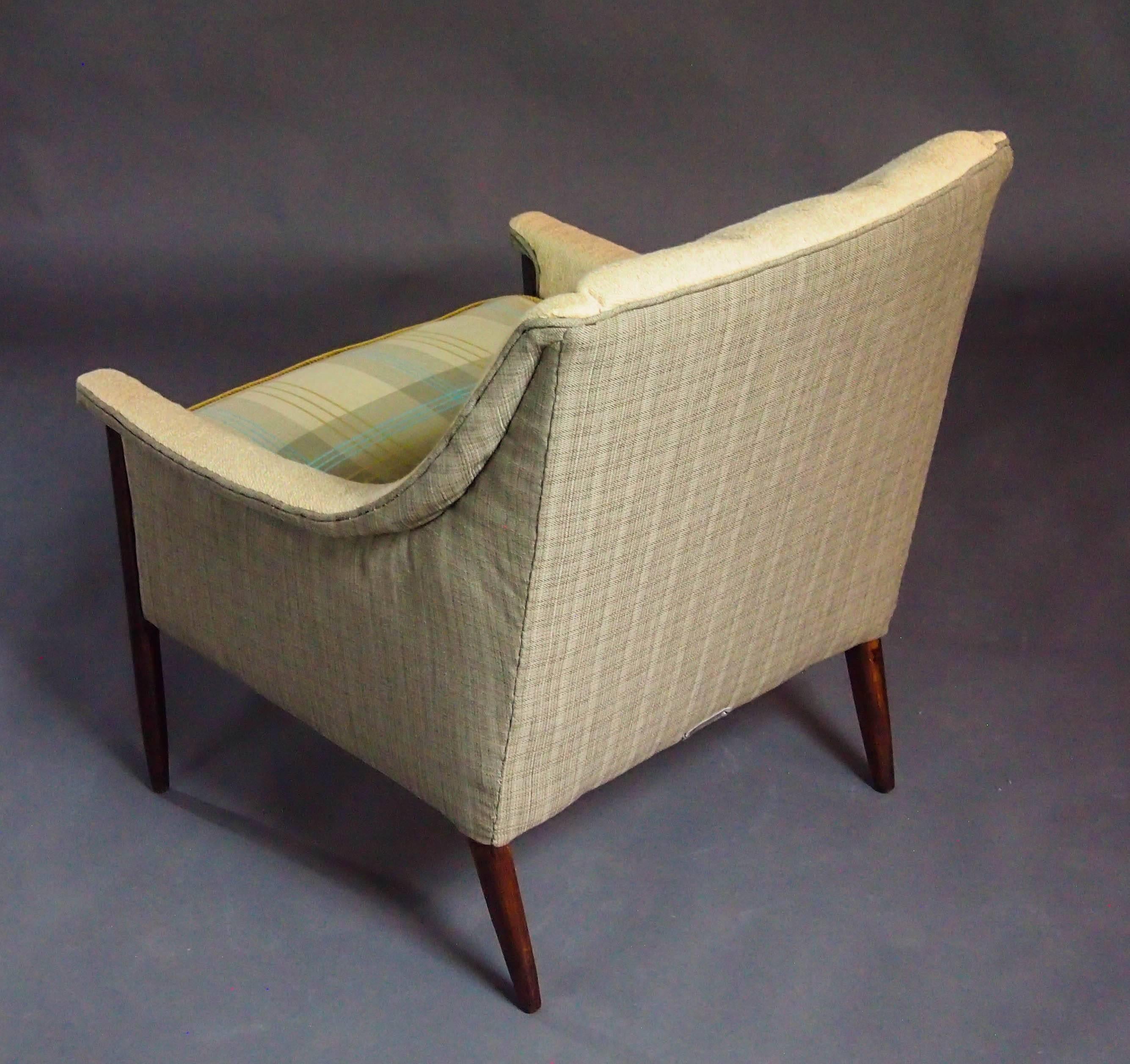 20th Century Mid-Century Koehler Armchair in Ivory with Tan and Blue--in stock For Sale