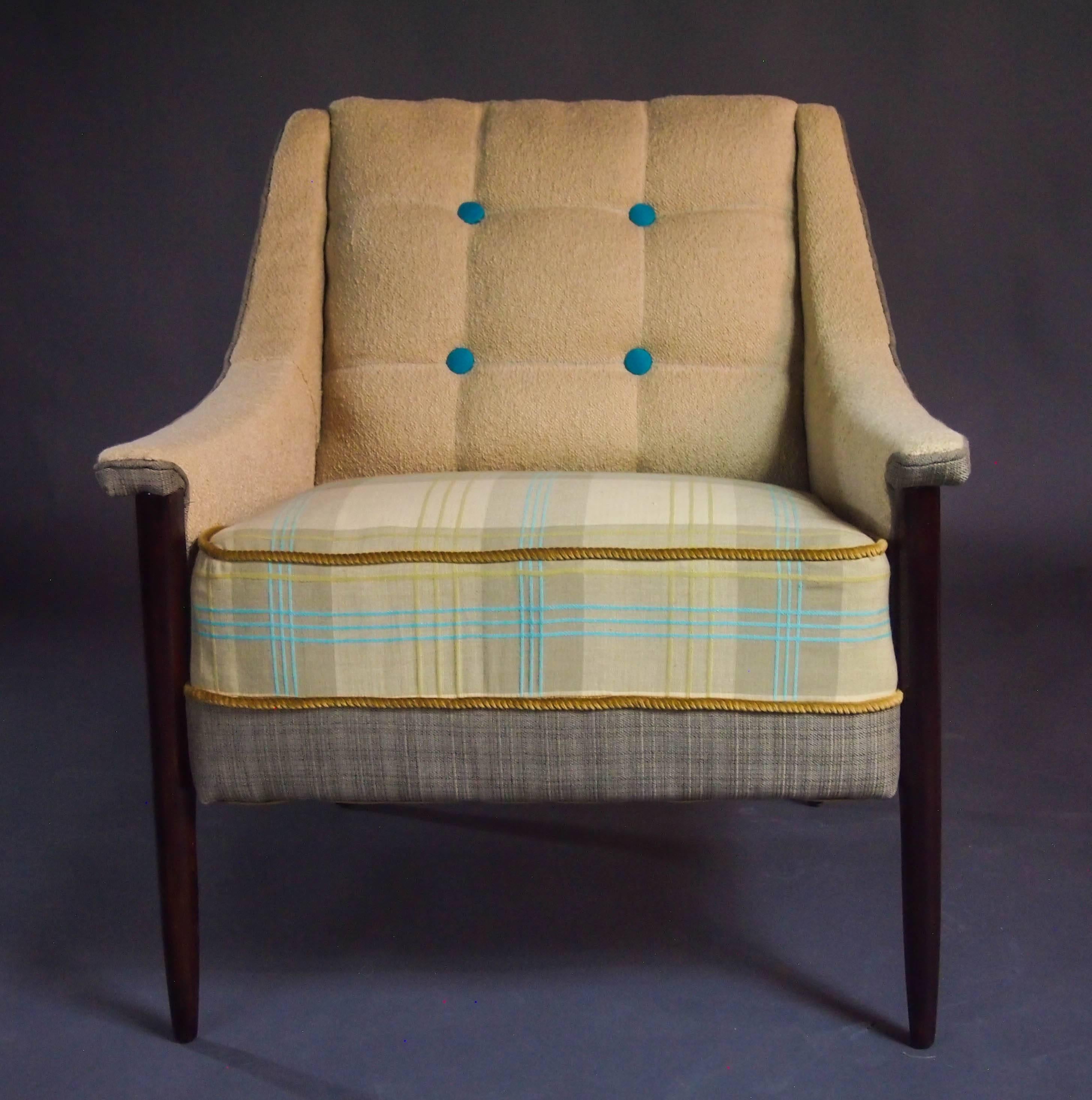 Mid-Century Koehler Armchair in Ivory with Tan and Blue--in stock For Sale 1