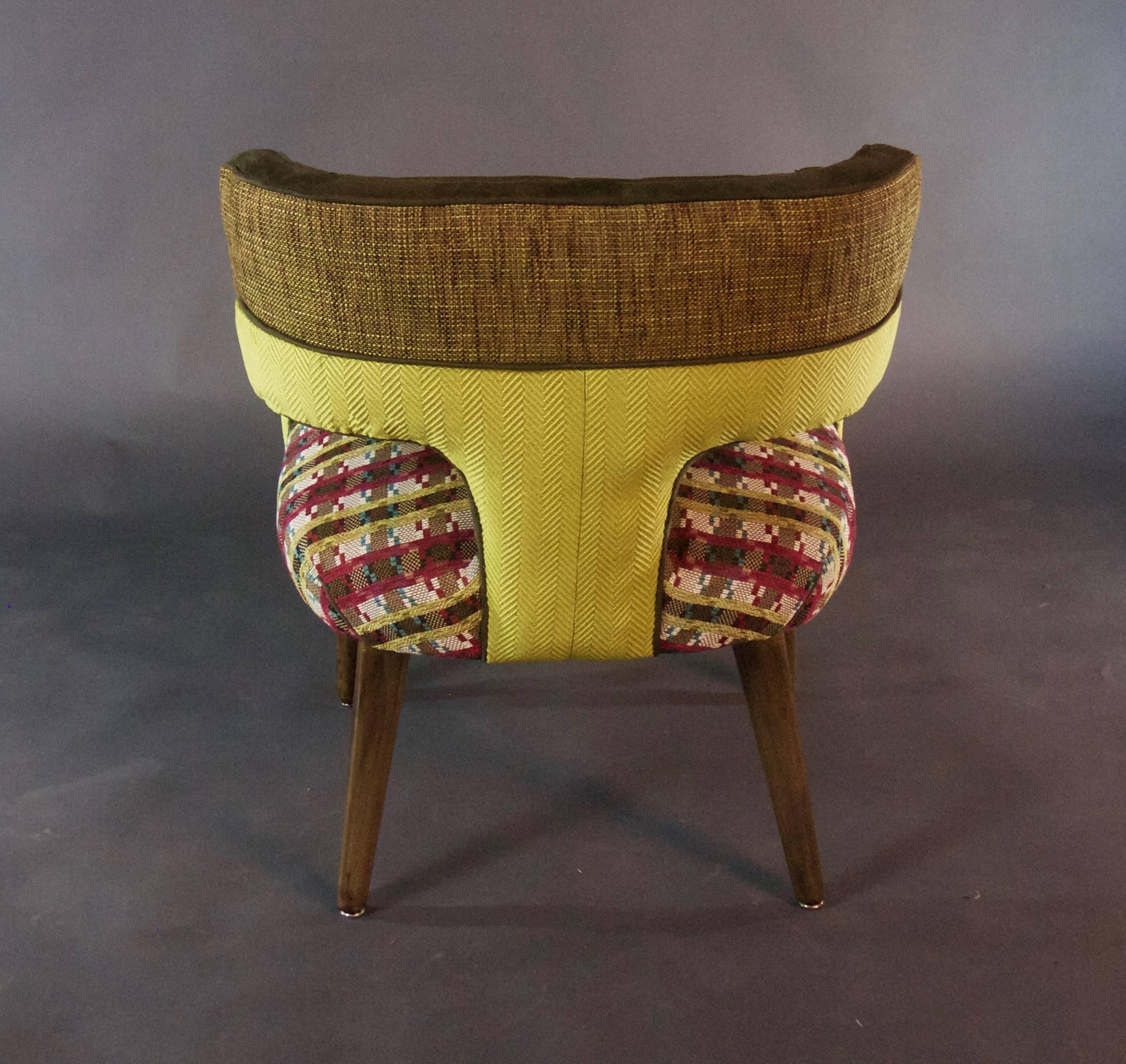 Mid-Century Modern 1960's Arm Chair in Tweed with Multi-Color Seat--in stock For Sale