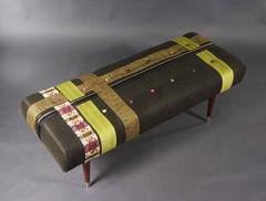 Mid-Century Inspired 14-Button Bench, Basket Weave Detail--in stock