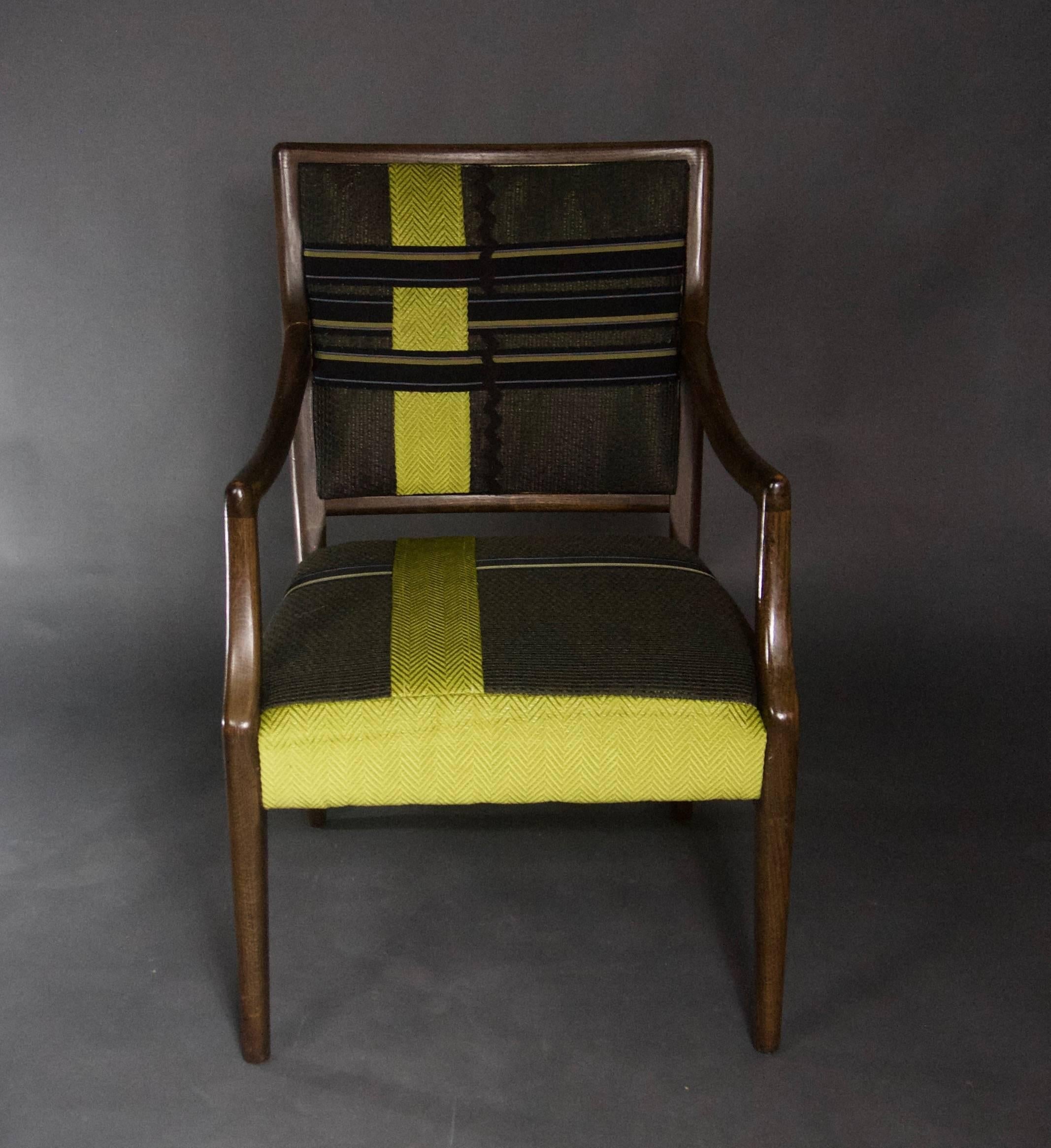 American Wood Frame Armchair with Tailored Ribbon Pattern--in stock For Sale
