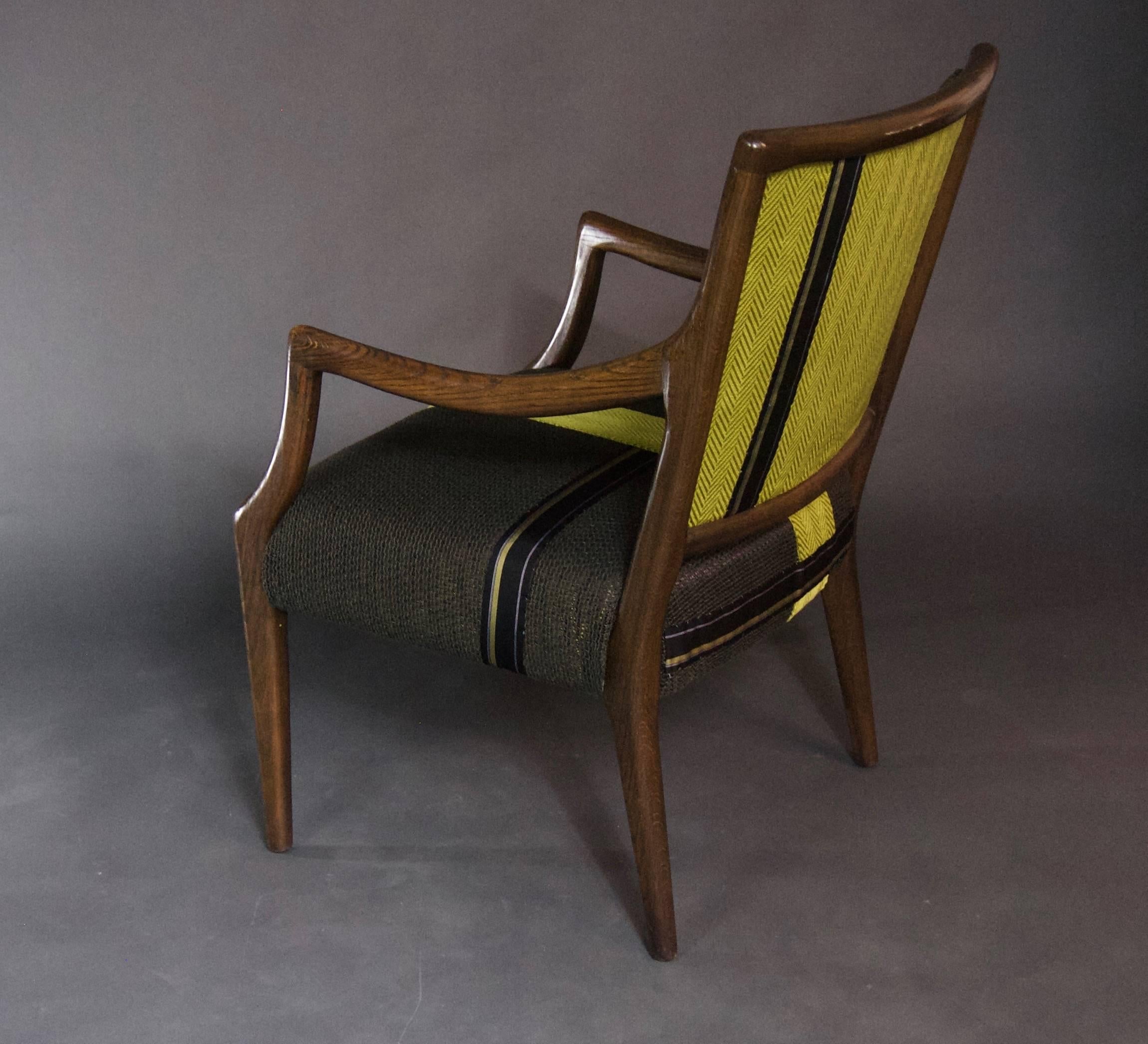 Wood Frame Armchair with Tailored Ribbon Pattern--in stock In Good Condition For Sale In Brooklyn, NY