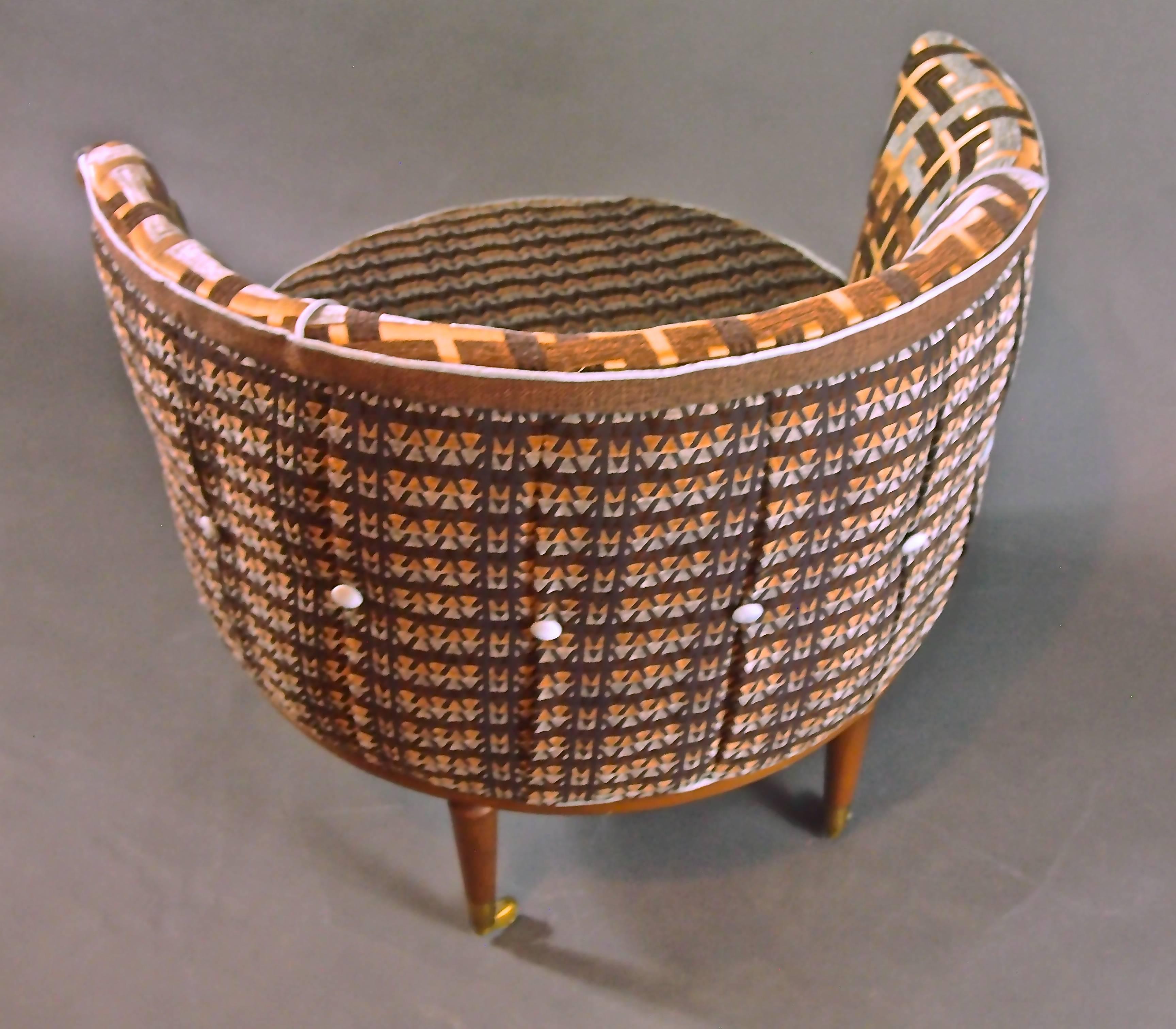 Woven Mid Century Barrel Chair in Brown and Blue--3 in stock For Sale