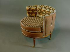 Mid Century Barrel Chair in Brown and Blue--3 in stock
