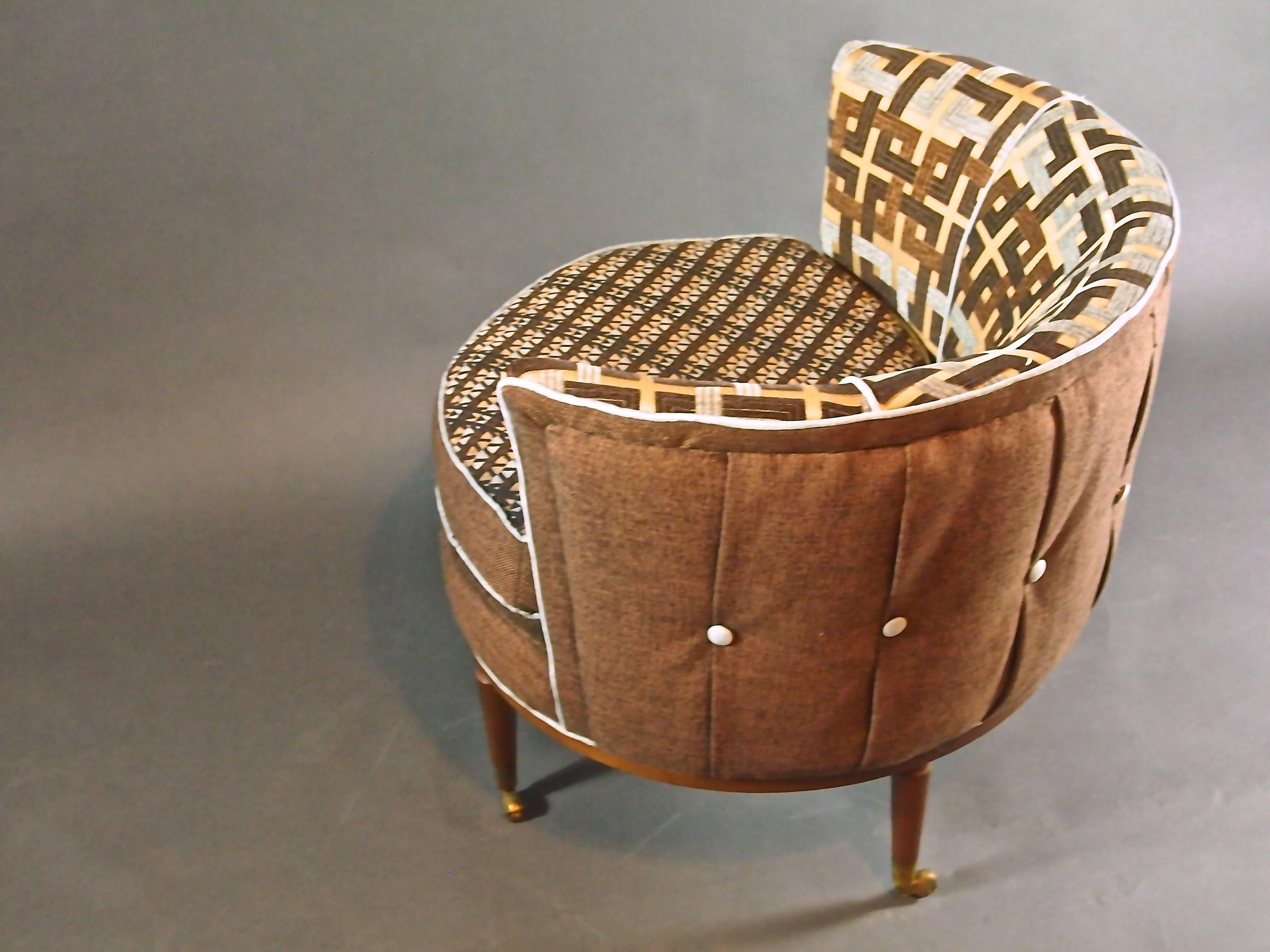 Mid Century Barrel Chair in Brown and Blue--3 in stock In Good Condition For Sale In Brooklyn, NY