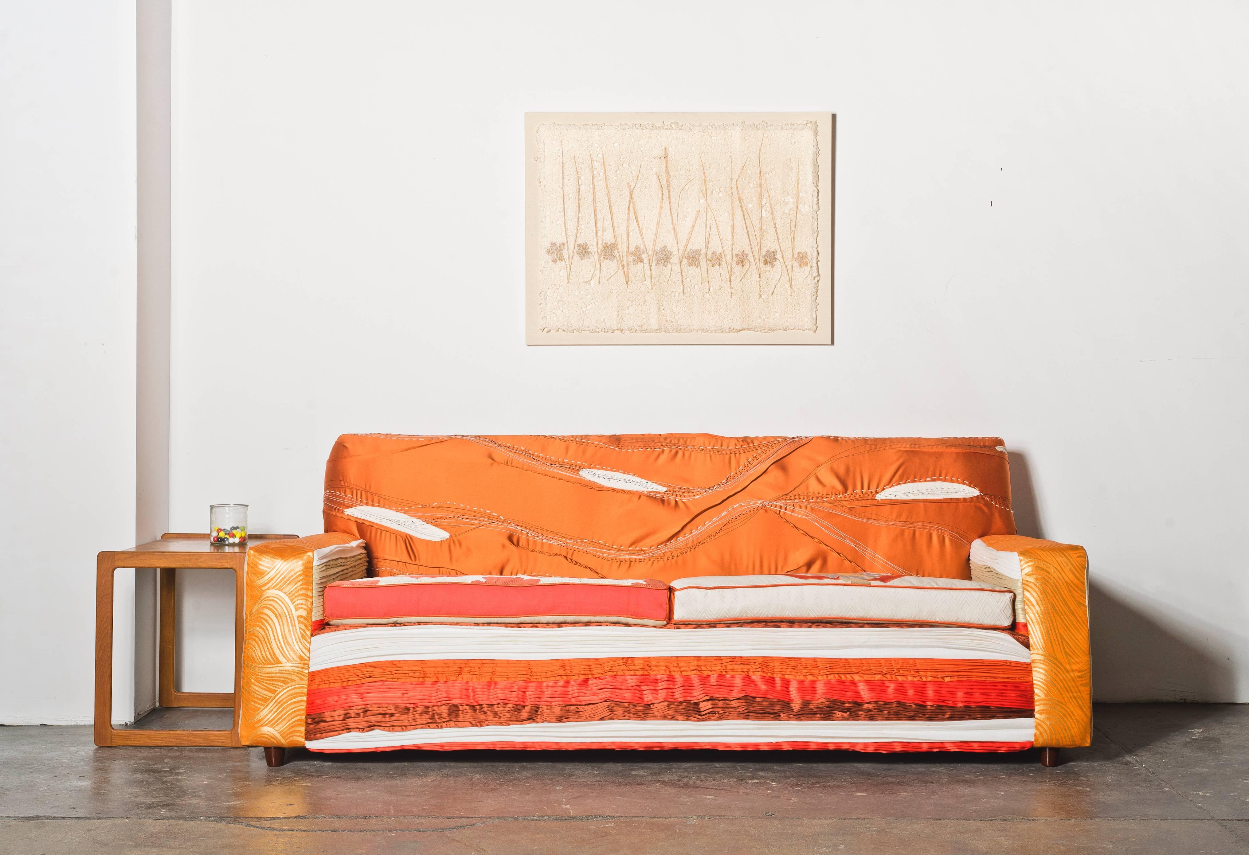 This sofa is part of the Gendo Collection, the first collaboration between couture-trained fabric artist and designer, Maki Yamamoto and Melissa Dougherty, designer and creator of one-of-a-kind upholstered seating. The collection includes a sofa,
