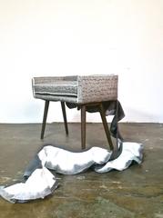 Gendo Collection, Vanity Sized Stool in Gray Hand-Painted Fabric