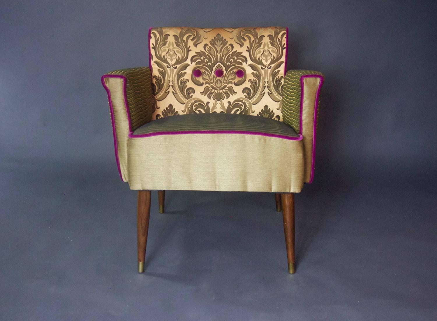 Mid Century Armchair in Forest Green and Gold For Sale at 1stdibs