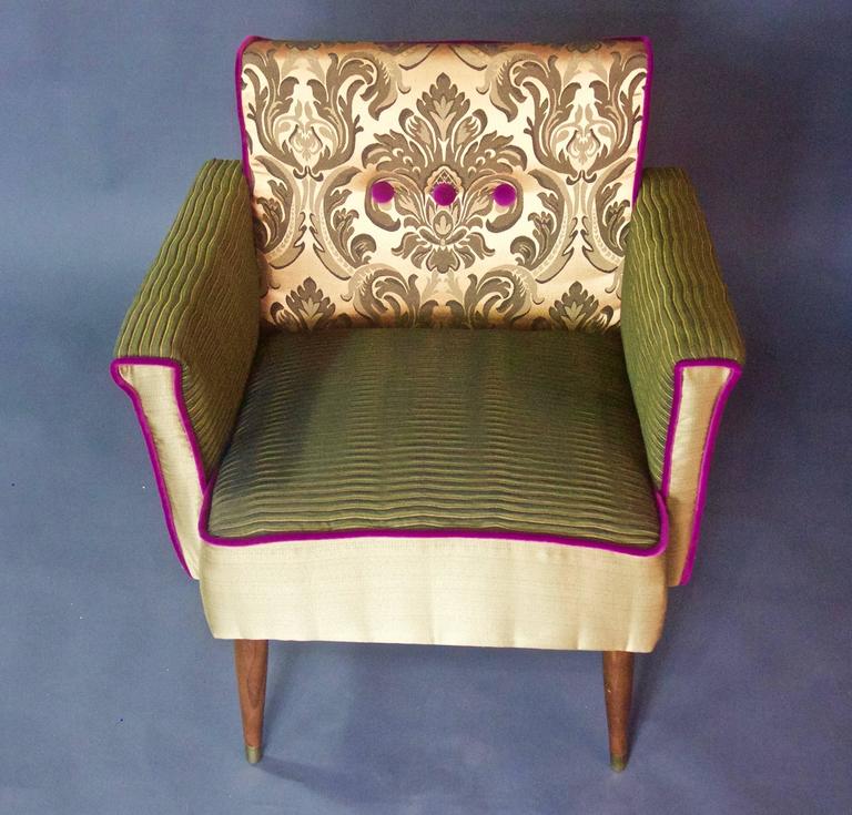 Mid Century Armchair in Forest Green and Gold For Sale at 1stdibs