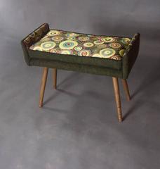 Mid-Century Inspired Vanity-Sized Stool, Sunbursts with Forest Green--in stock