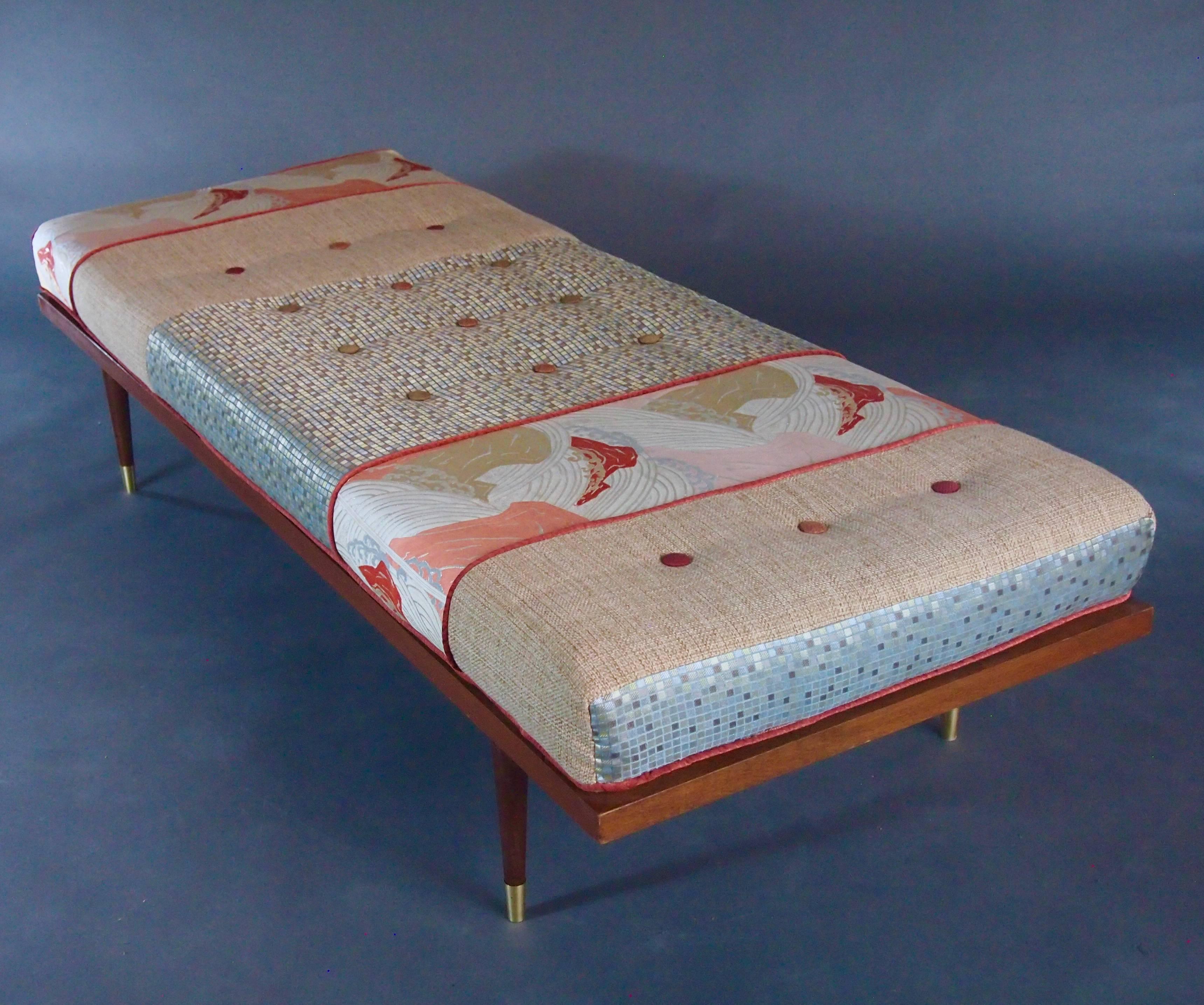Hand-Woven Mid Century Inspired Daybed with Vintage Obi For Sale