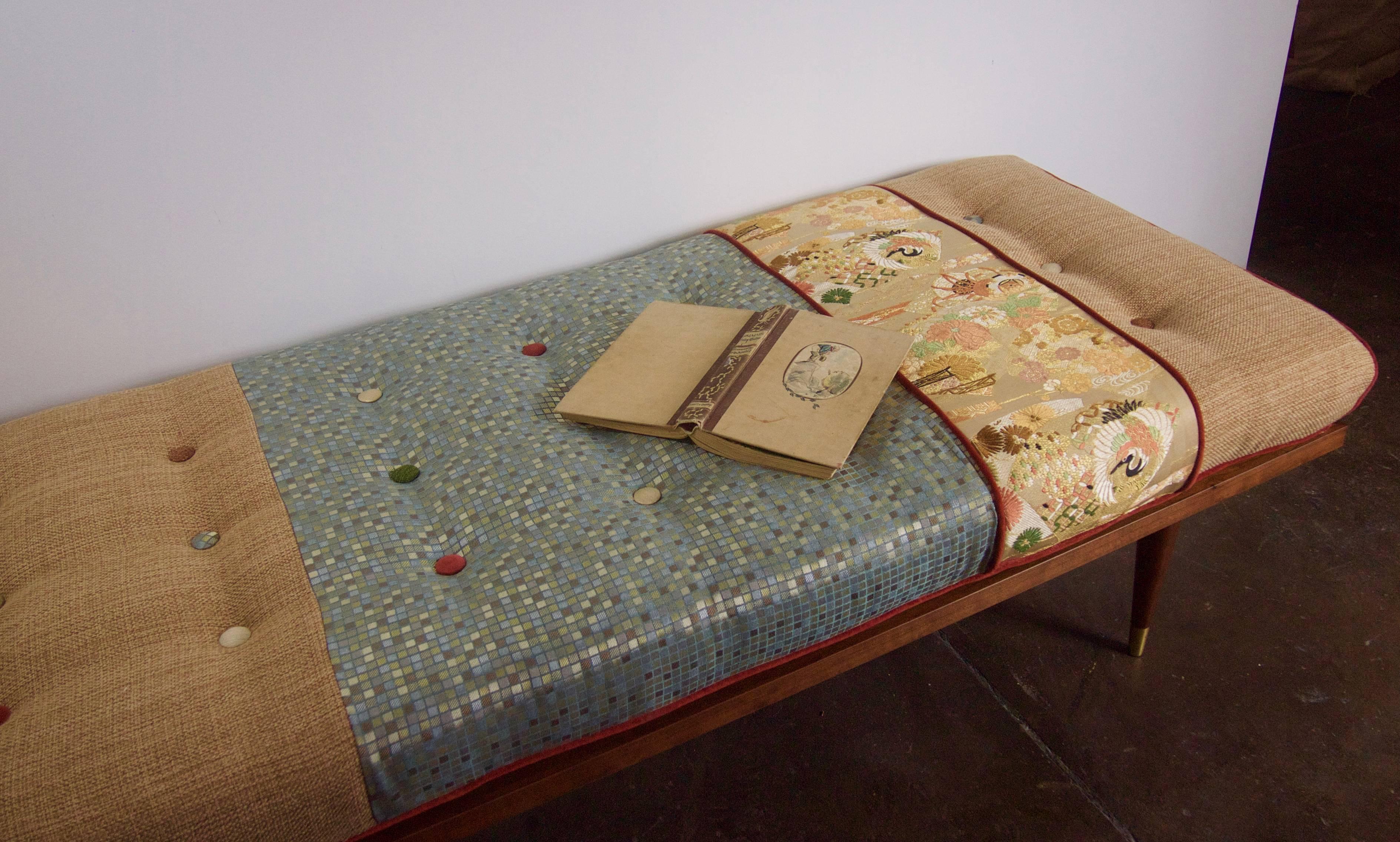 Fabric Mid Century Inspired Daybed with Vintage Obi For Sale