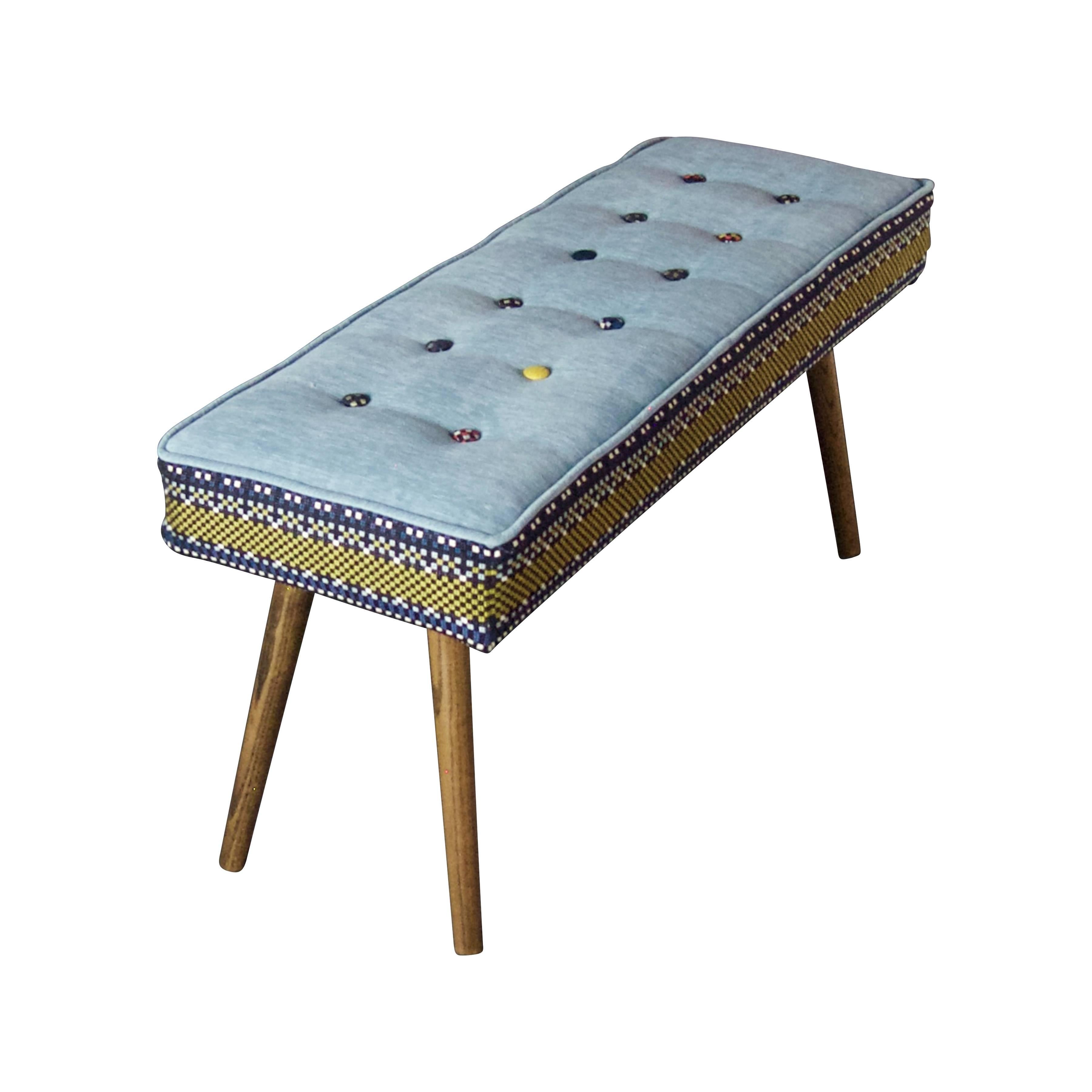 Modern Studio Series Bench:  Folklorica with Ice Blue Seat--in stock For Sale